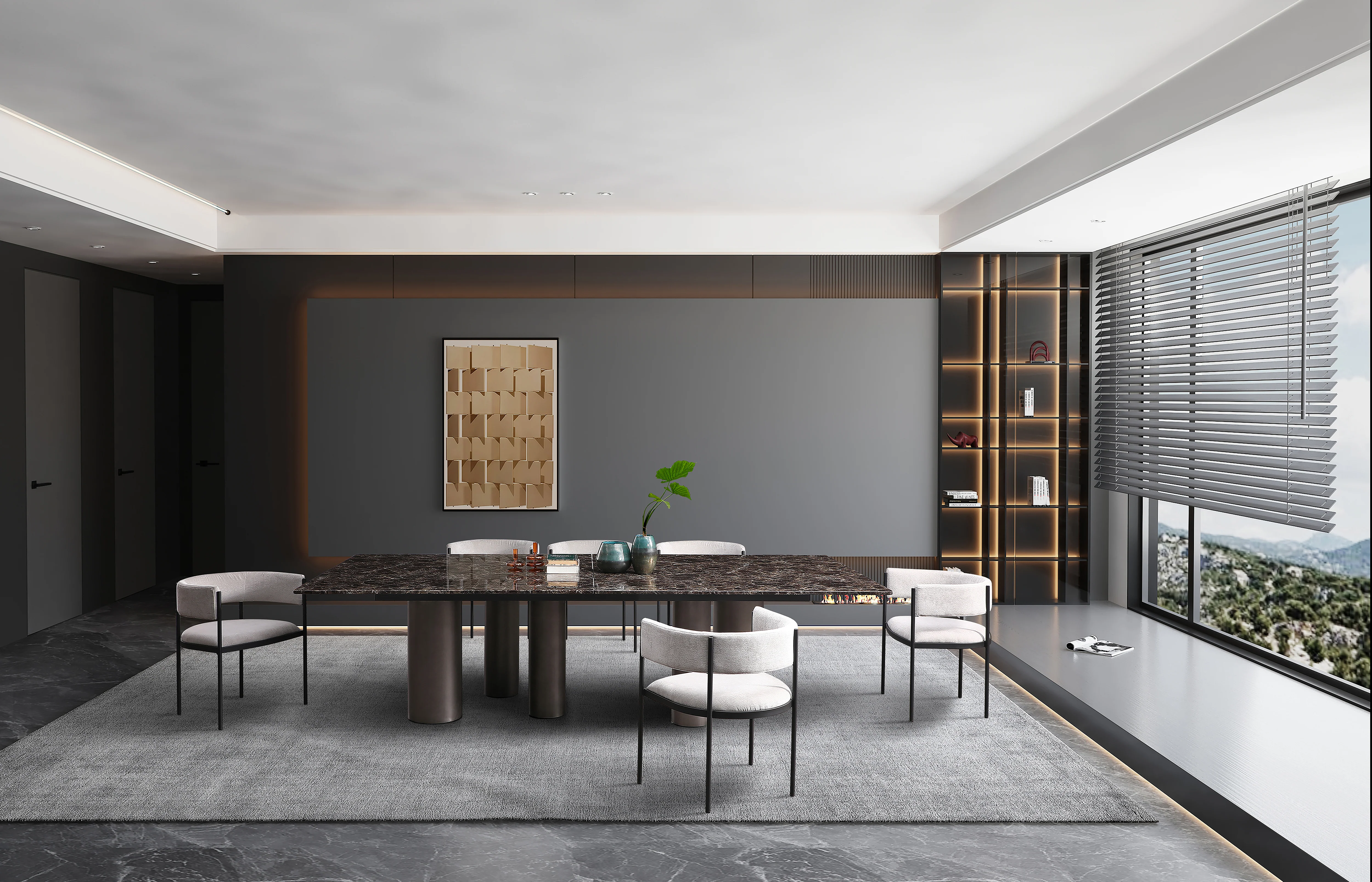 108" Contemporary Brown Marble Conference Table by Whiteline - Image 3