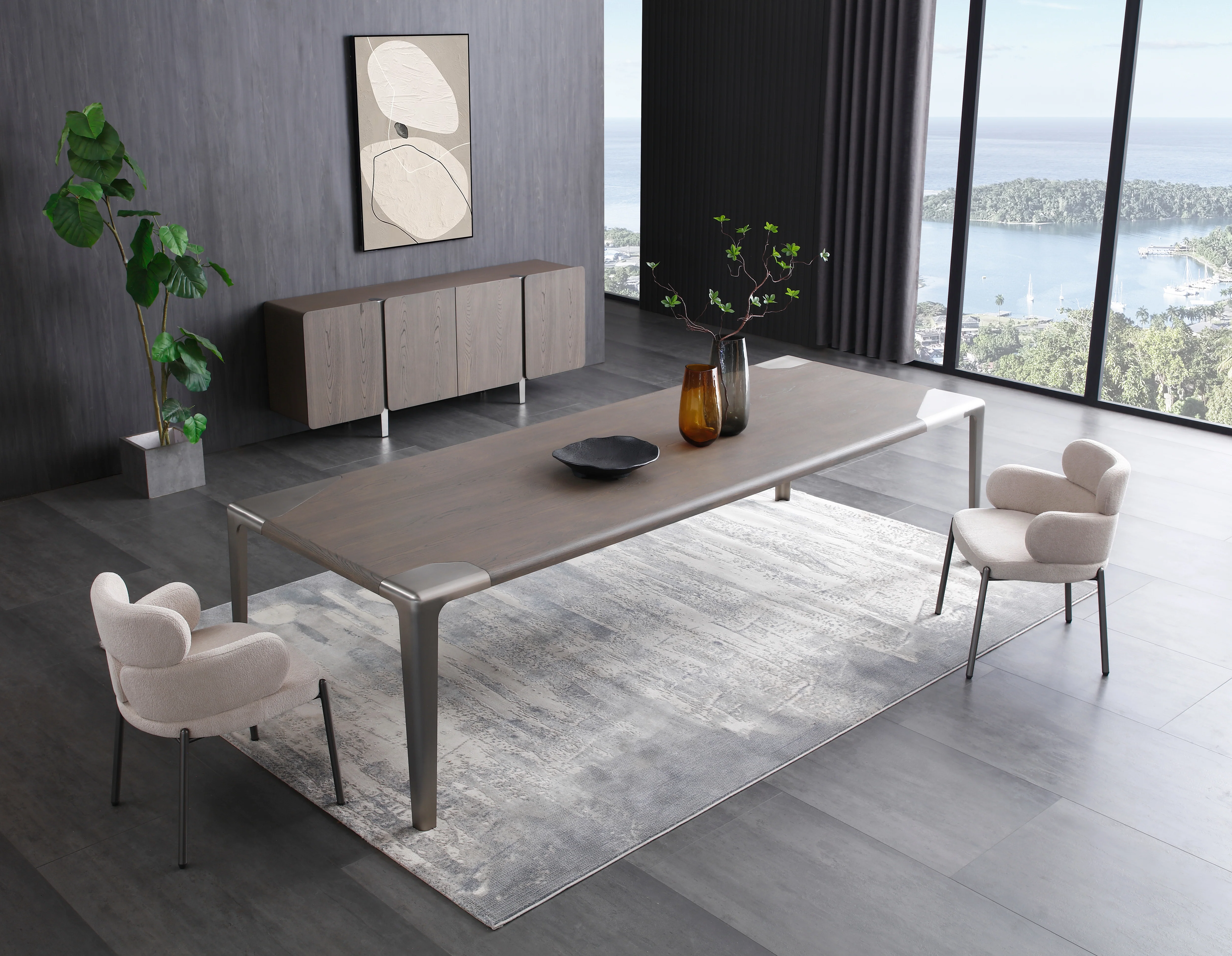 118" Modern Metal and Grey Veneer Conference Table or Desk - Image 4