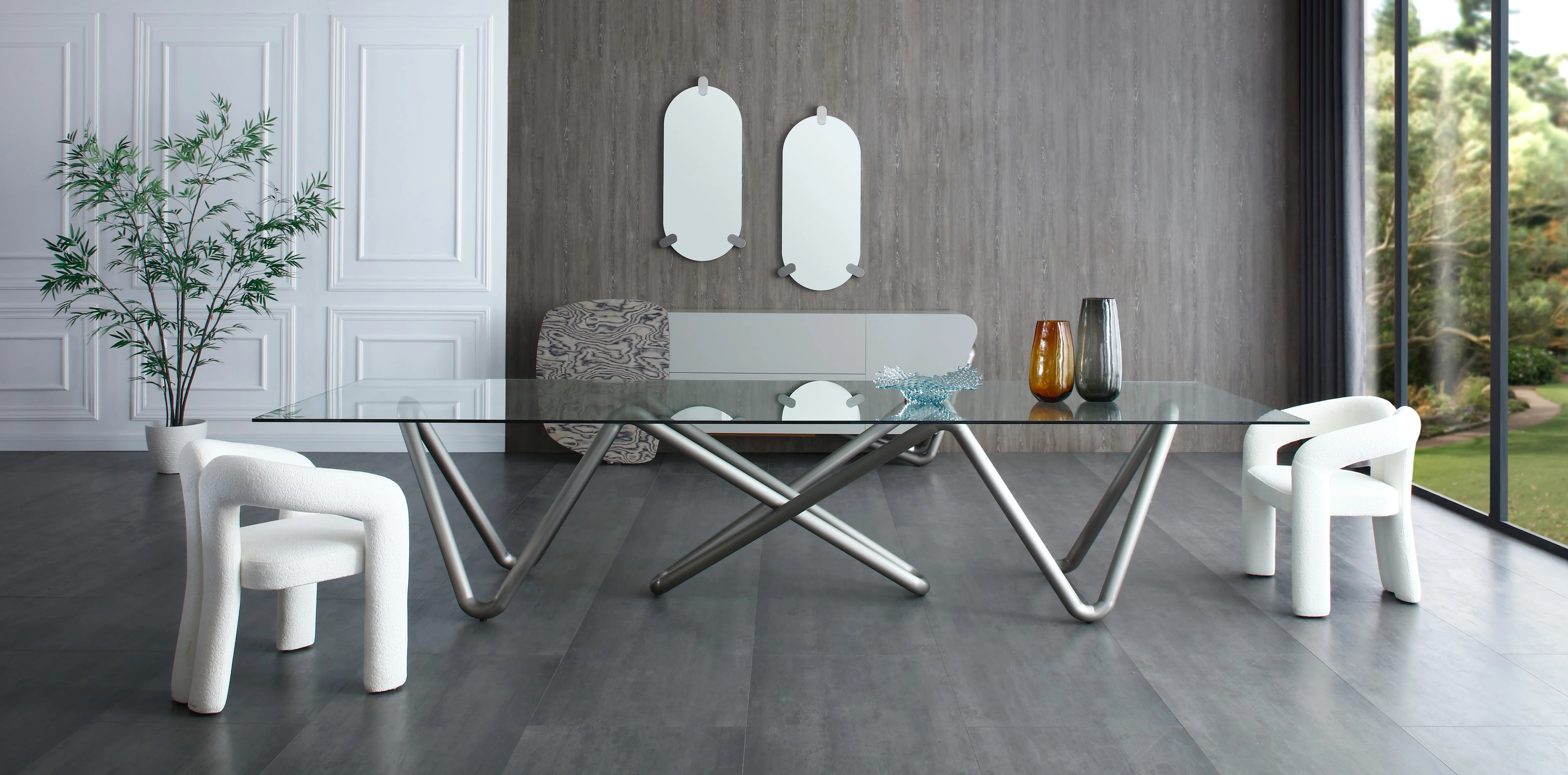 142" Uber Modern Glass Conference Table with Unique Base in Brushed Nickel - Image 4