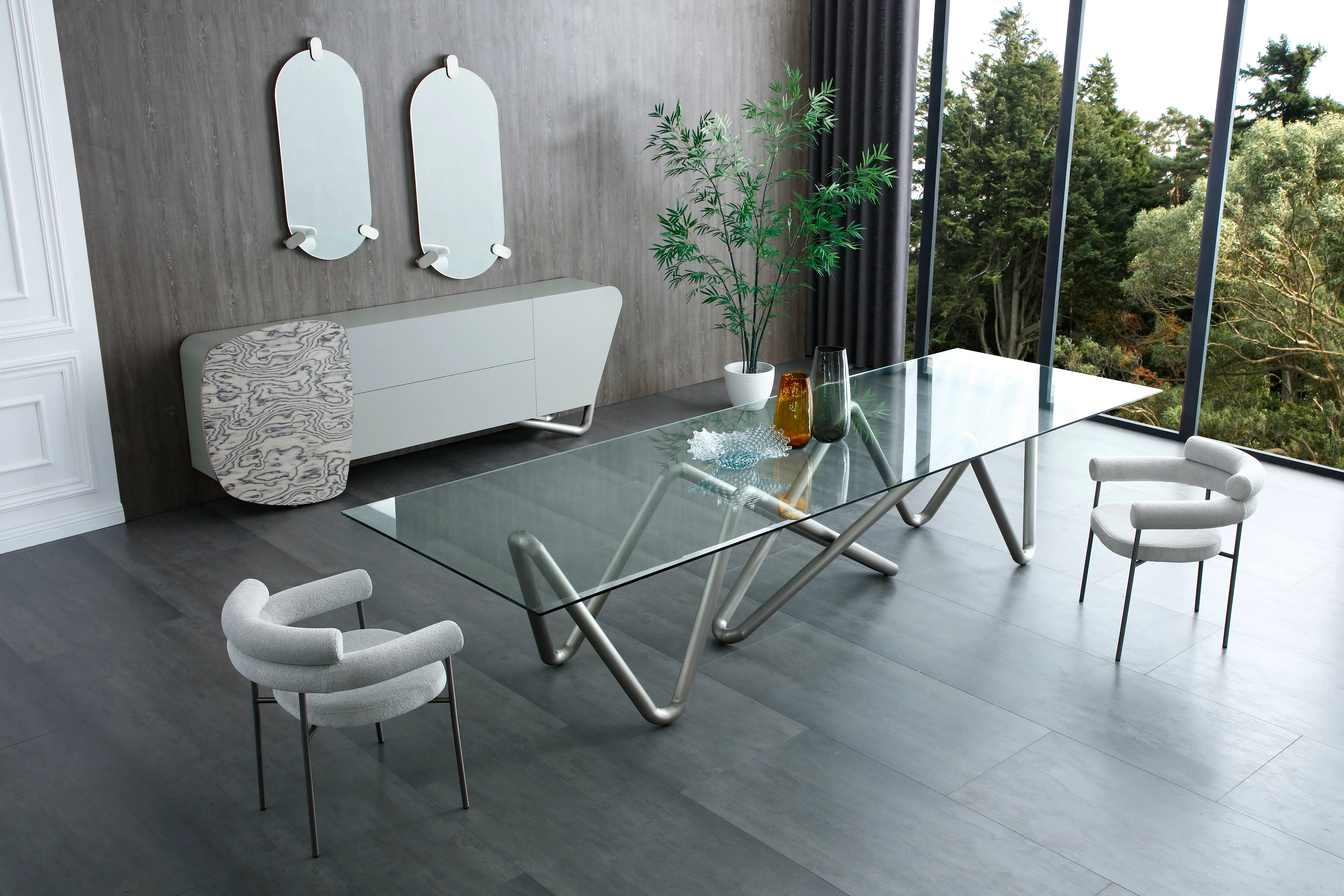 142" Uber Modern Glass Conference Table with Unique Base in Brushed Nickel - Image 5