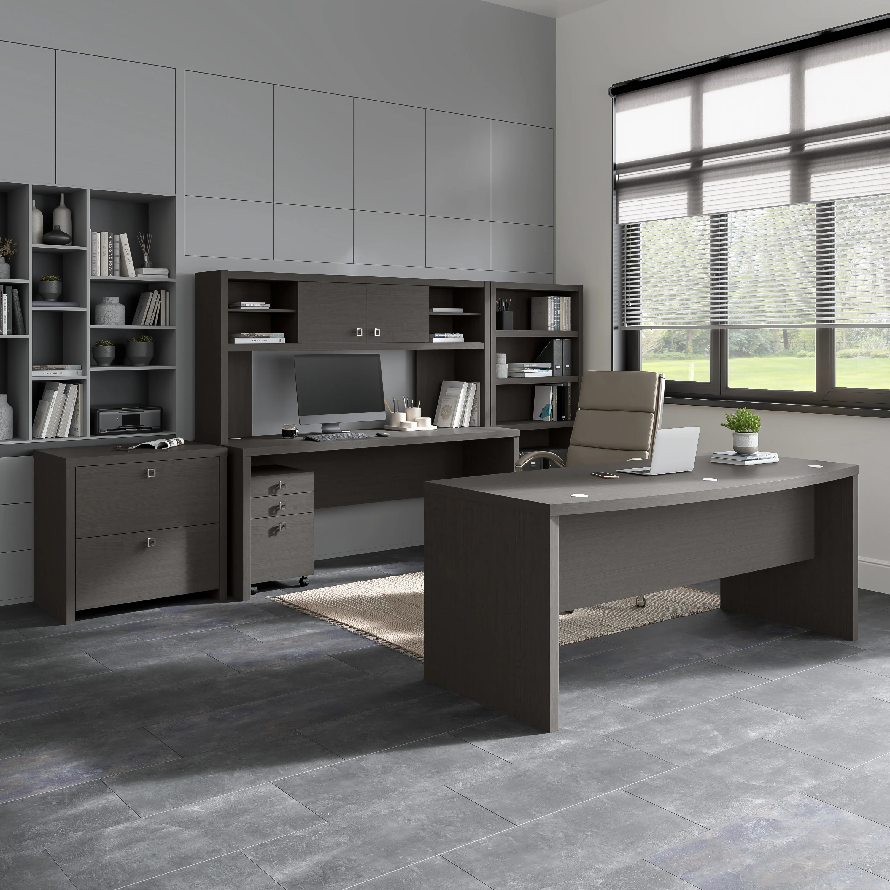 16" Modern Mobile 3-Drawer File Cabinet in Charcoal Maple - Image 3