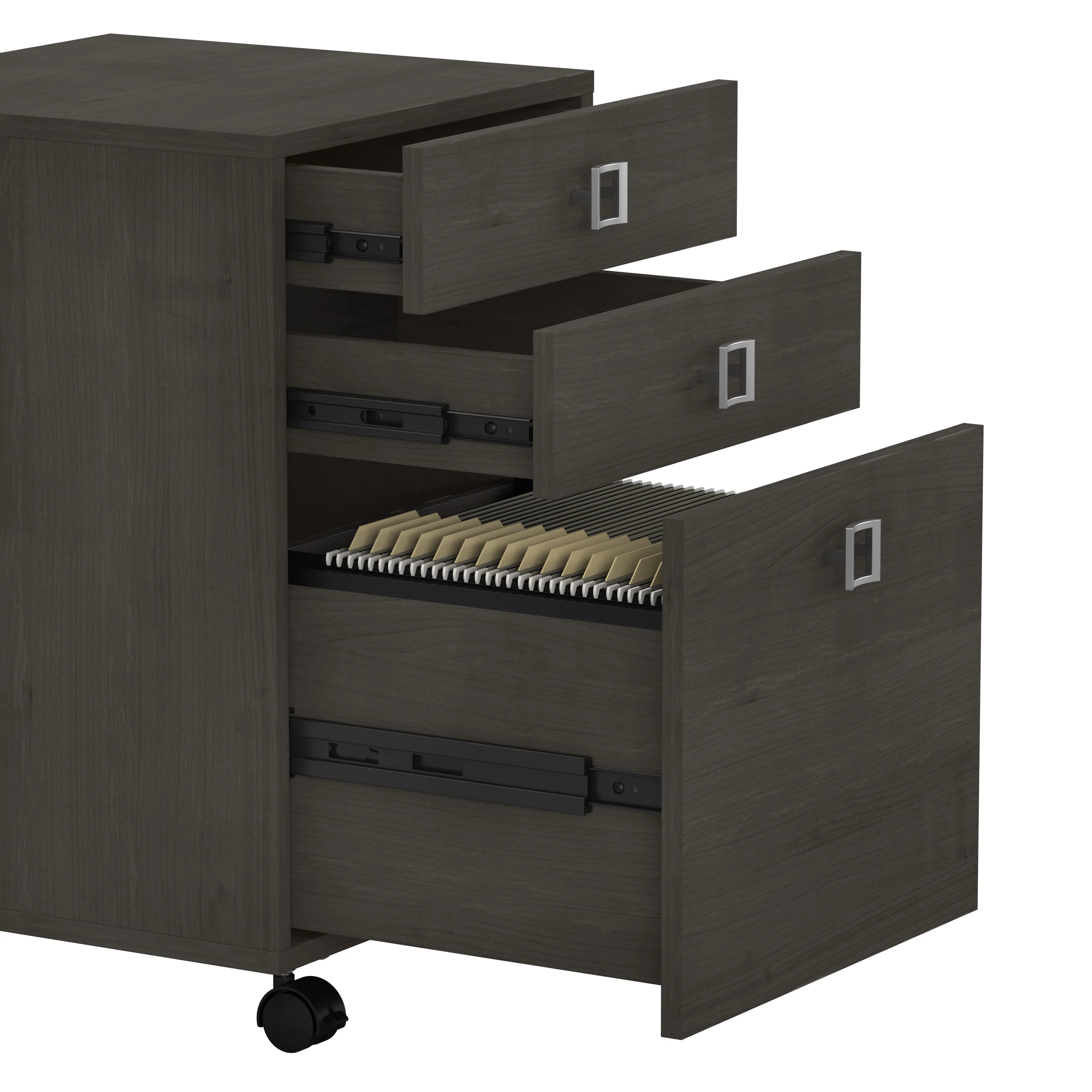 16" Modern Mobile 3-Drawer File Cabinet in Charcoal Maple - Image 4