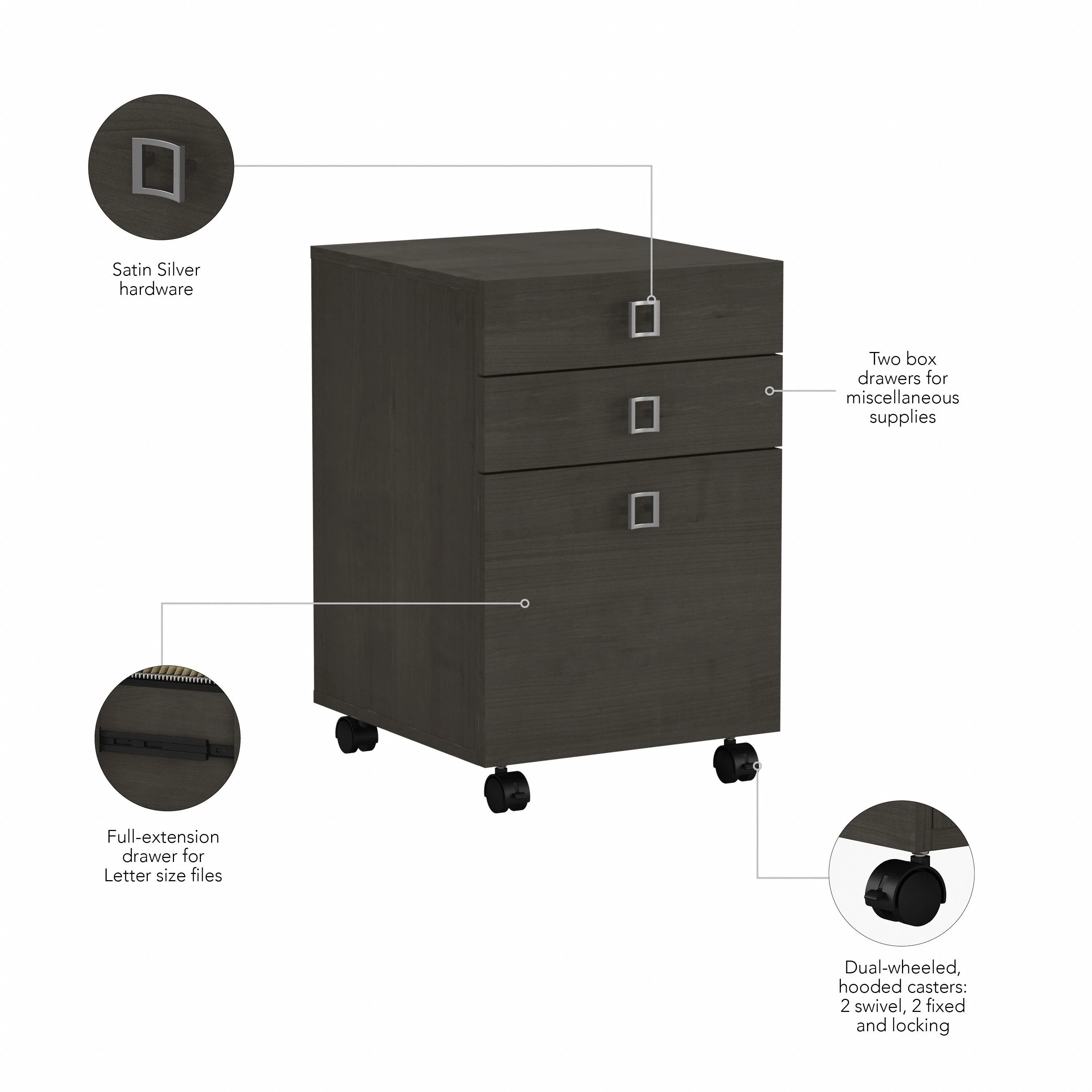 16" Modern Mobile 3-Drawer File Cabinet in Charcoal Maple - Image 7