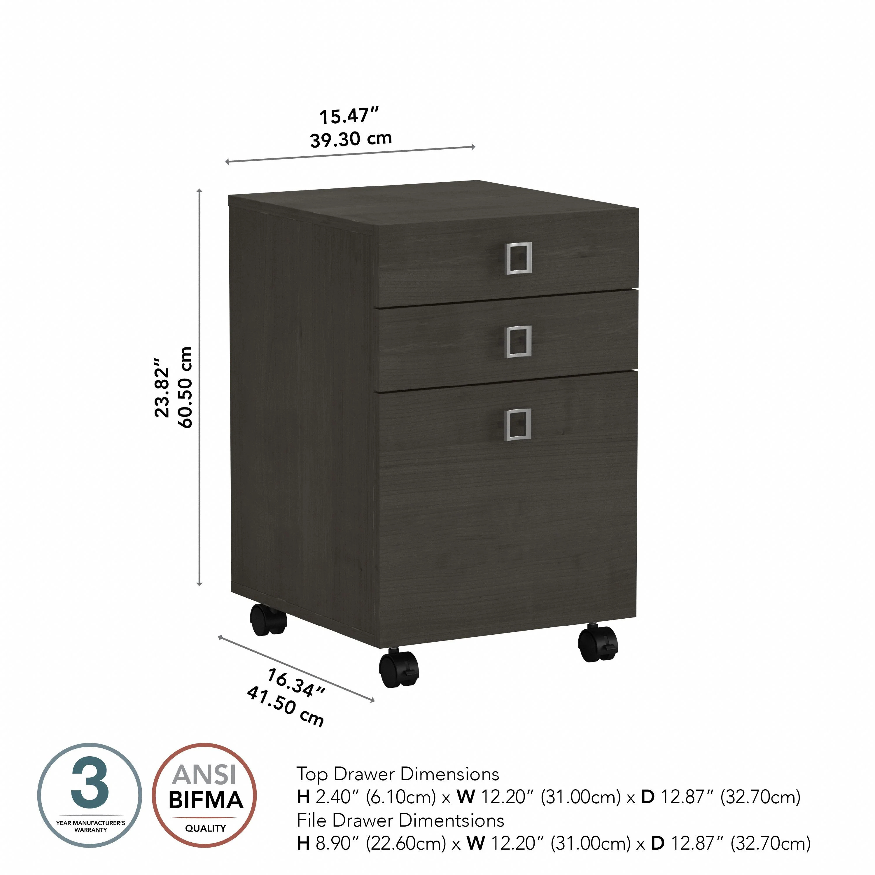 16" Modern Mobile 3-Drawer File Cabinet in Charcoal Maple - Image 8