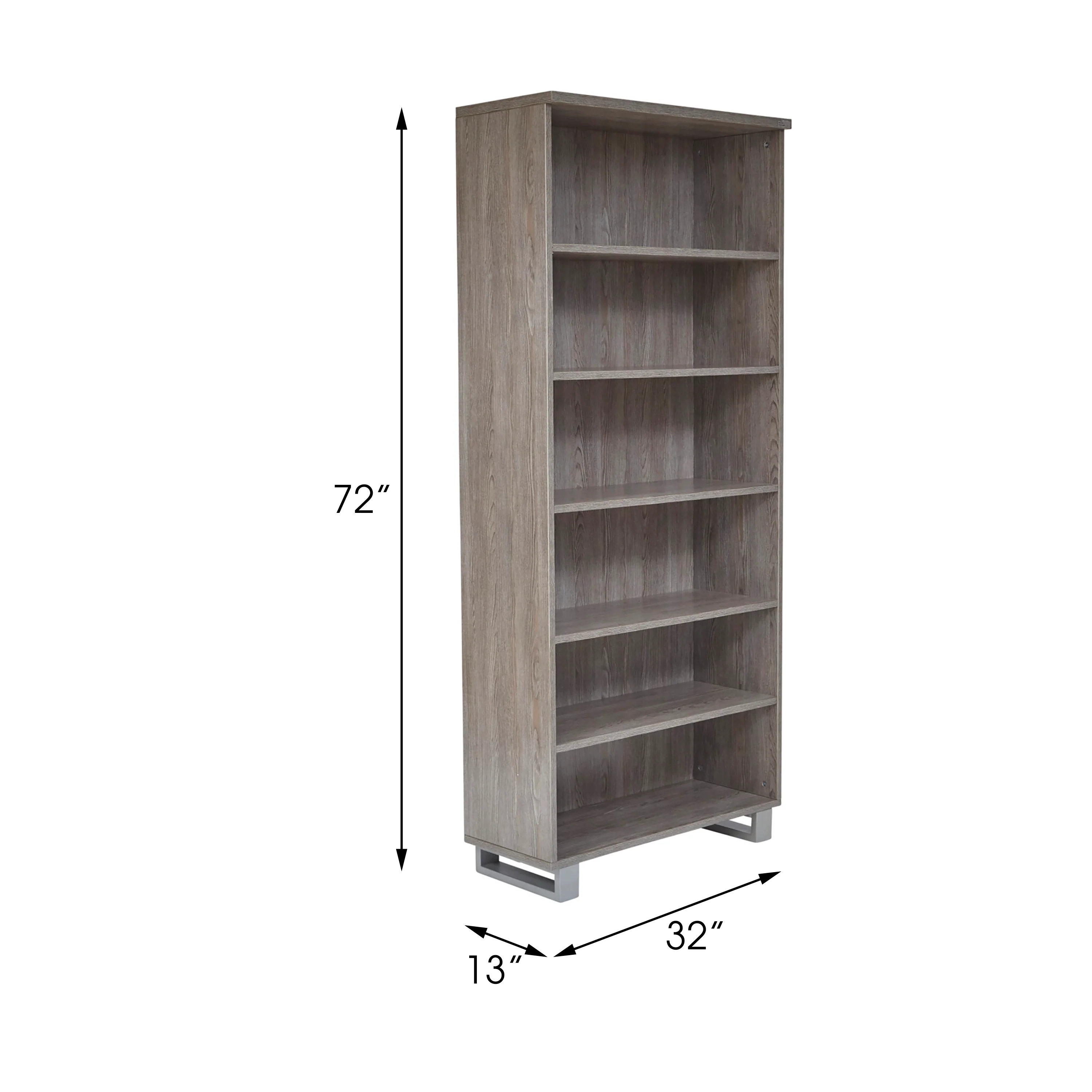 31.5" x 71.5" Modern Grey Bookcase with Steel Adjustable Legs - Image 4