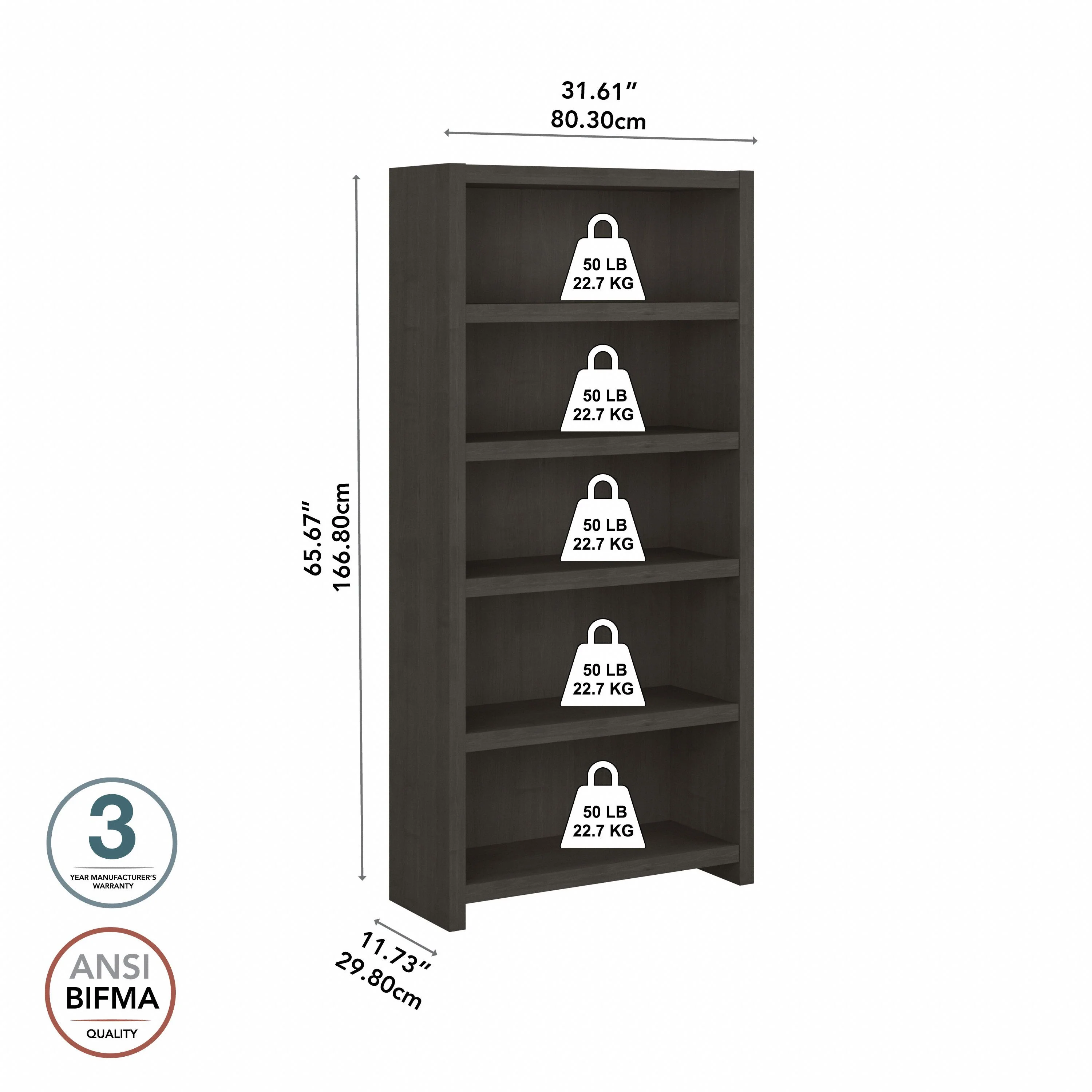 32" Modern Premium Bookcase in Charcoal Maple - Image 8
