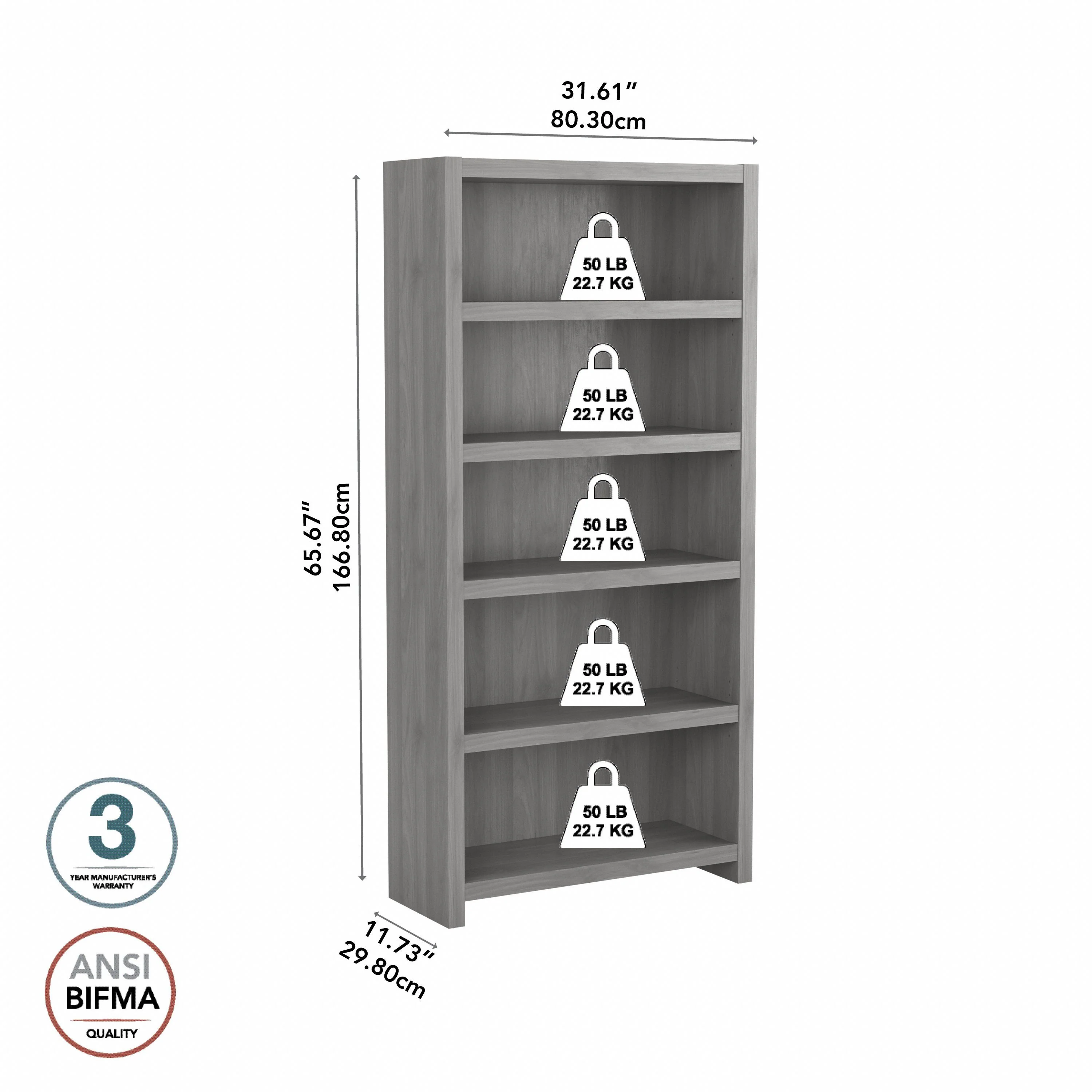 32" Premium Modern Bookcase in Modern Gray - Image 7
