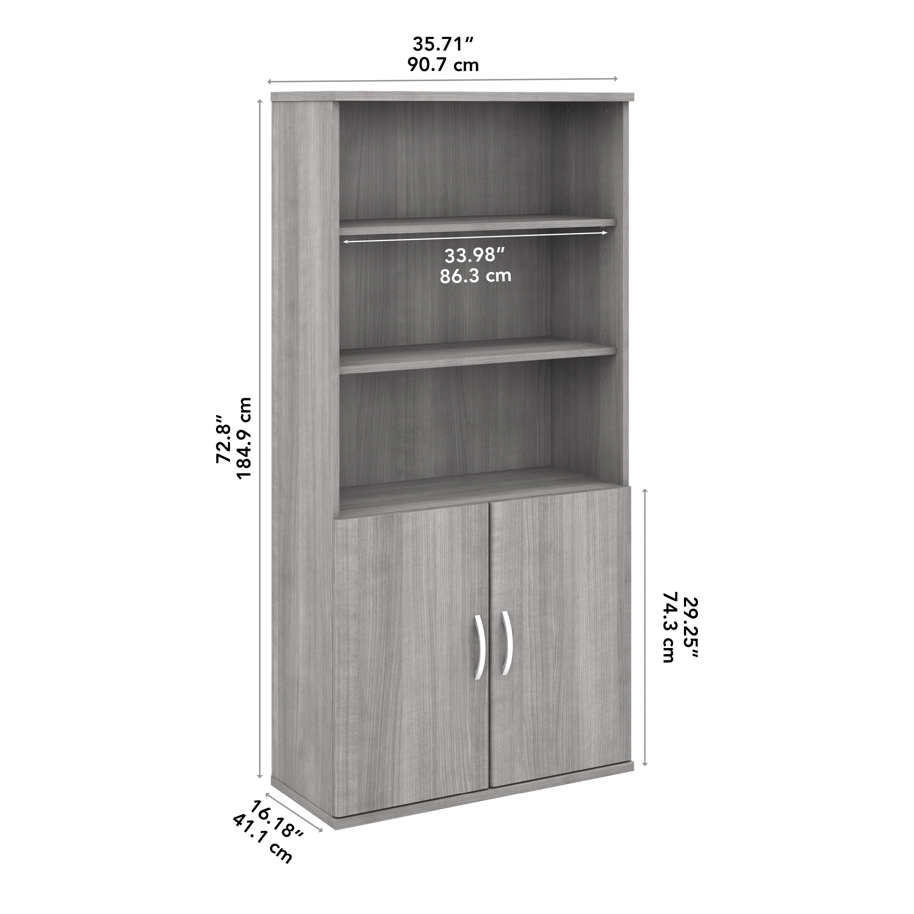 36" Modern Tall Bookcase in Platinum Gray - Image 3