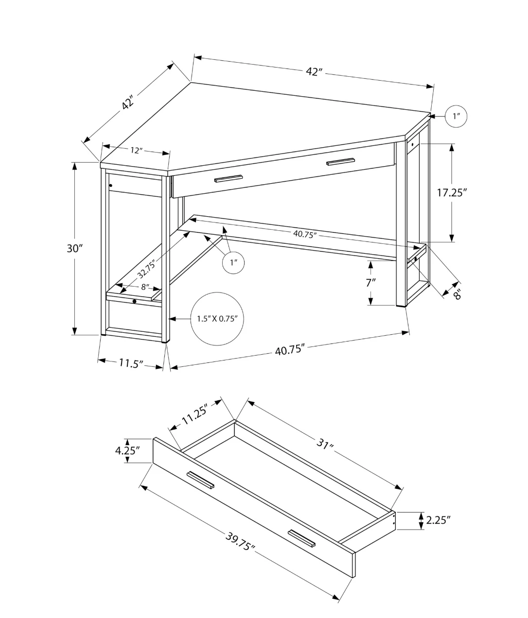 42" White and Silver Corner Desk - Image 3