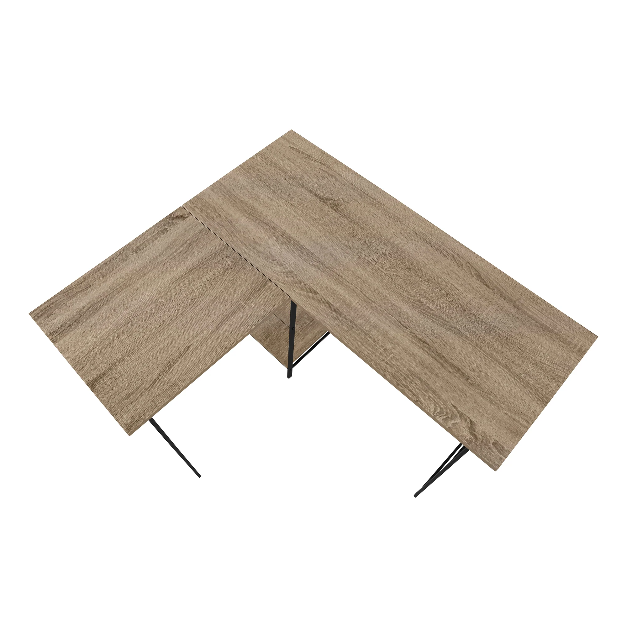 Dark Taupe Industrial-Style L-Shaped Writing Desk with Open Shelves - Image 5
