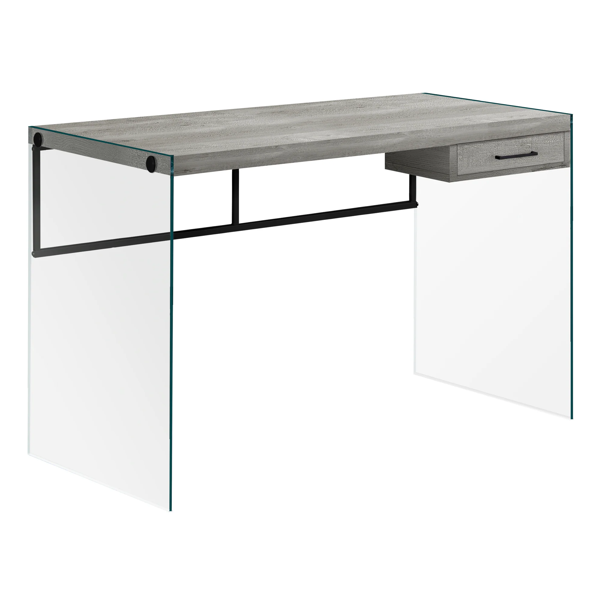 47" Glass & Reclaimed Gray Wood Desk with Drawer - Image 2