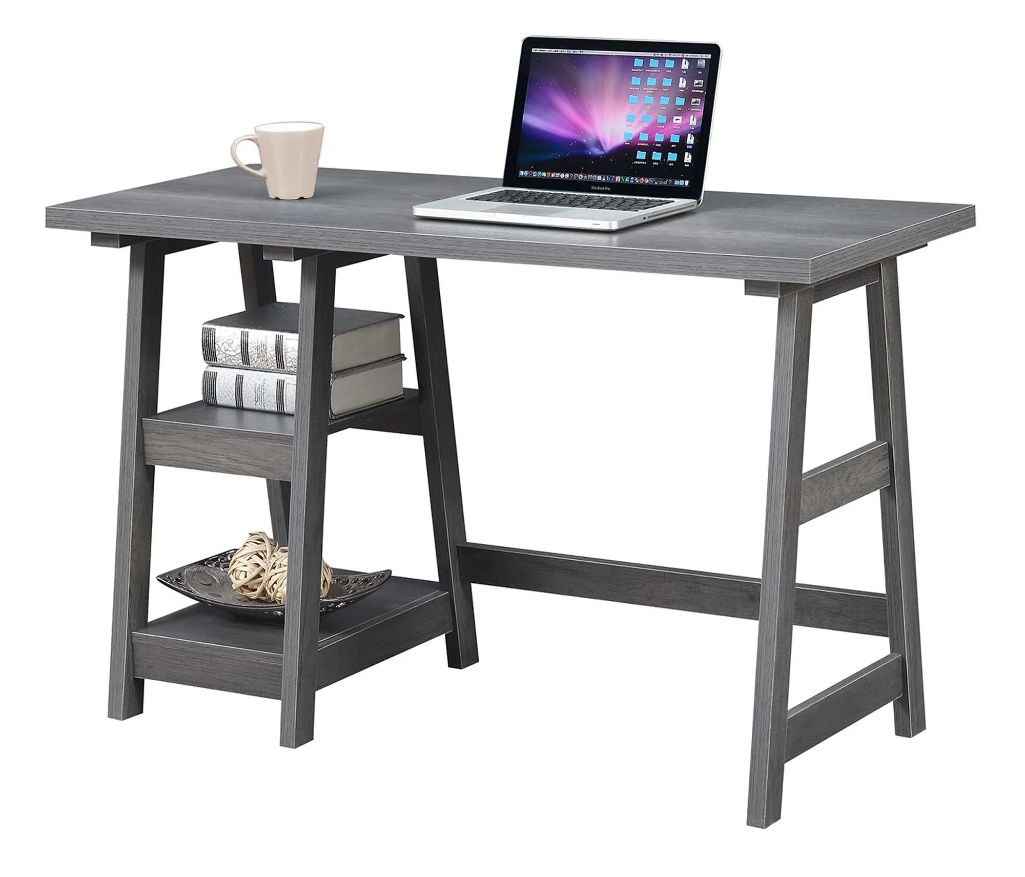 47" Office Desk with Built-in Shelves in Charcoal Gray Finish - Image 3