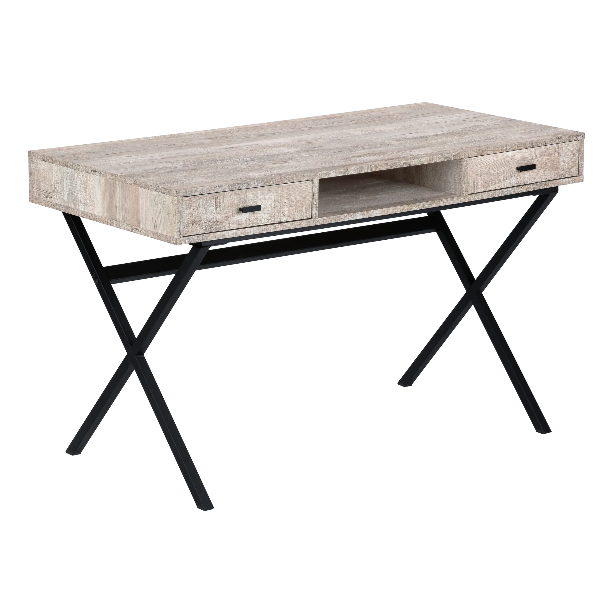 47" X-Frame Desk with Two Drawers in Reclaimed Taupe Wood - Image 2