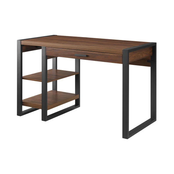 48" Dark Walnut Industrial Desk with Shelving & Charging Station - Image 3