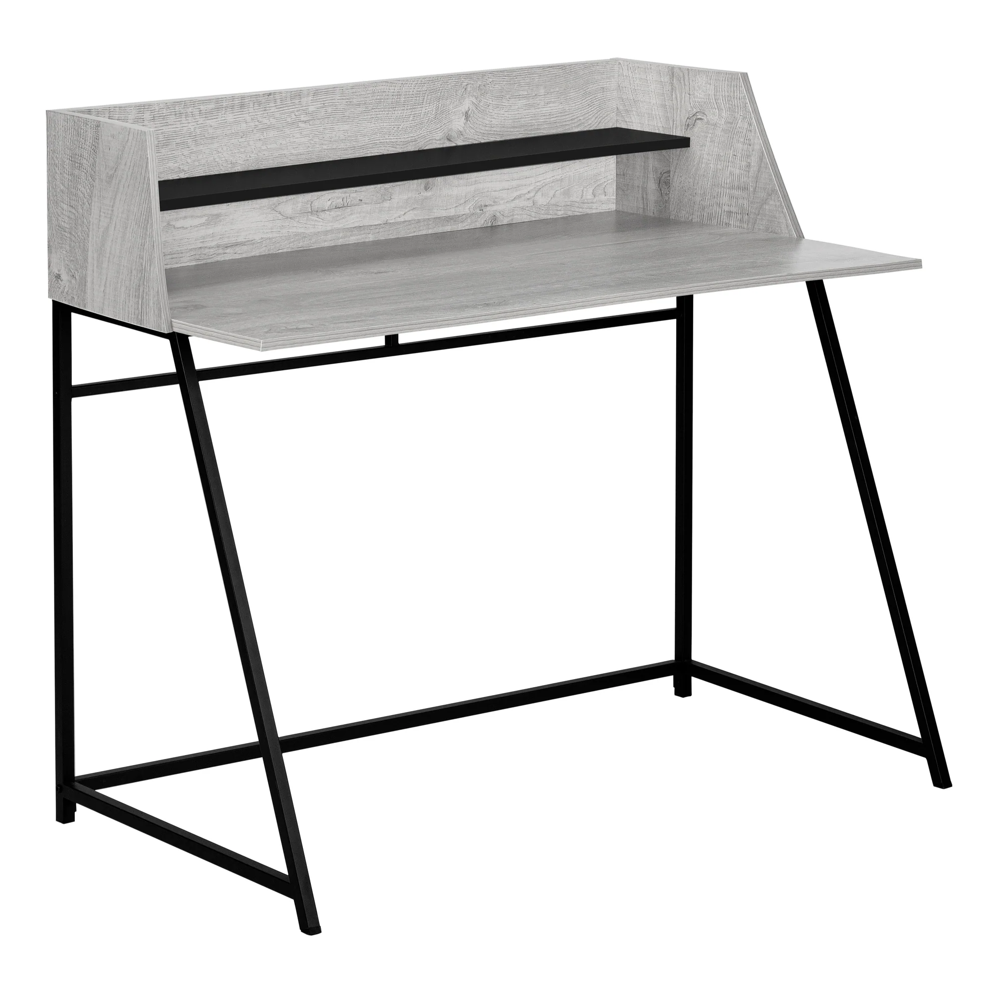 48" Gray Woodgrain & Black Desk with Shelf - Image 2