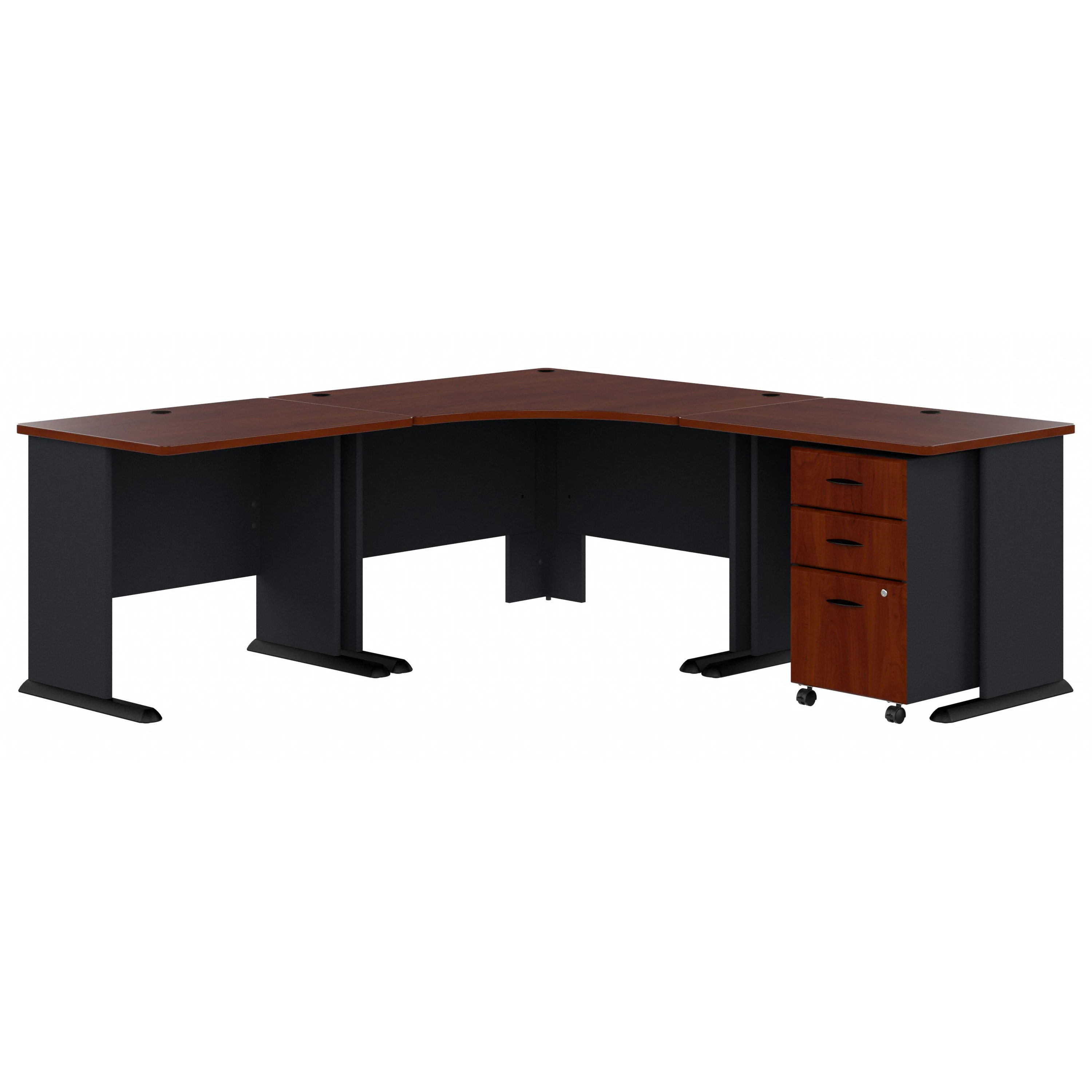 48" Modern Corner Desk with 2 Returns and Mobile Pedestal in Cherry/Galaxy - Image 2
