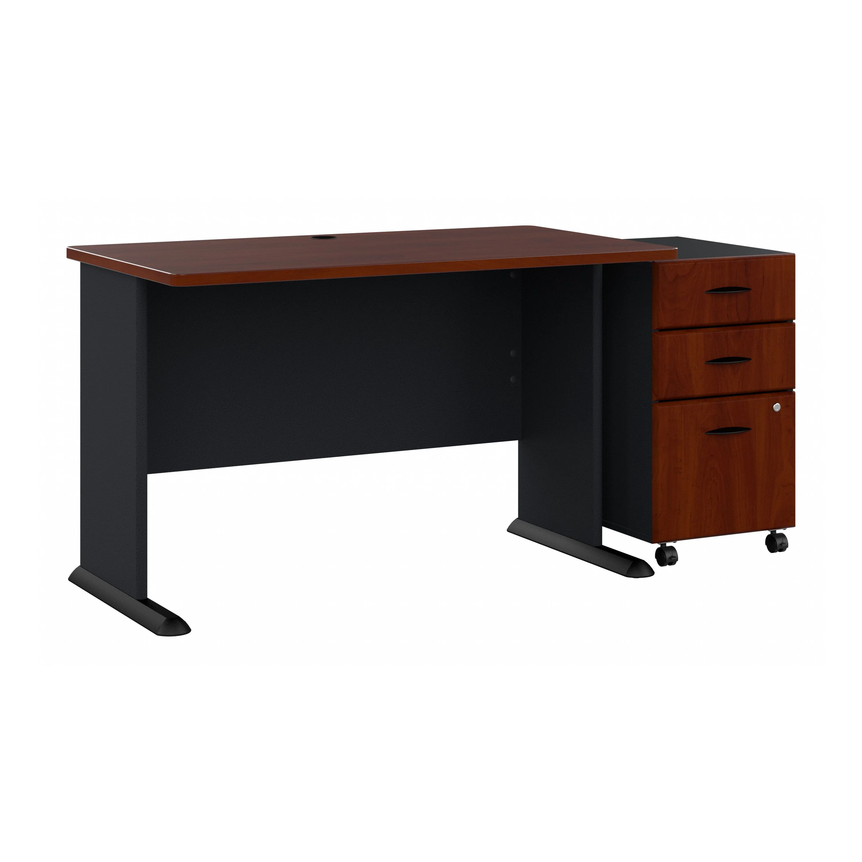 48" Modern Desk with 3-Drawer Mobile Pedestal in Hansen Cherry/Galaxy - Image 2