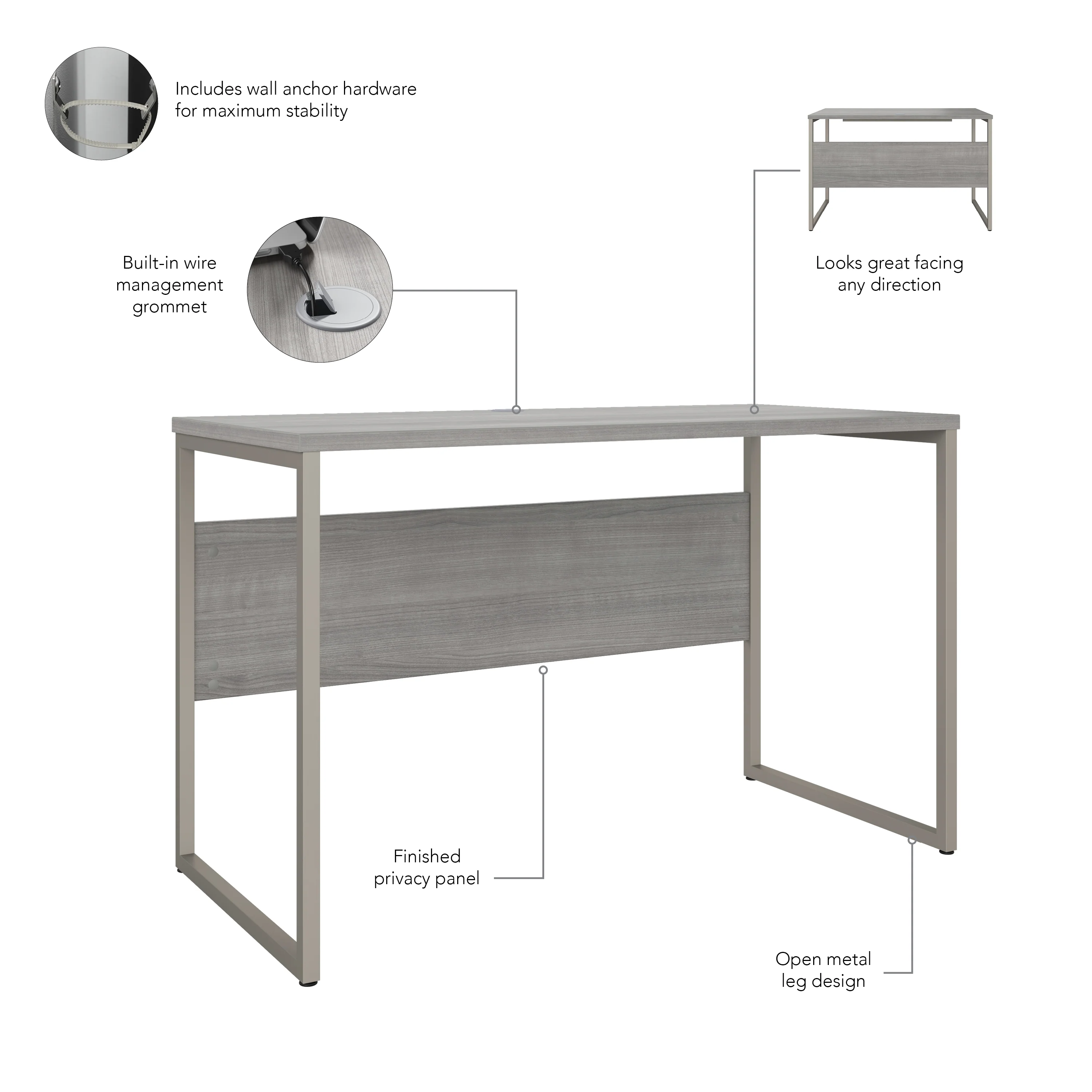 48" Modern Office Desk with Metal Legs in Platinum Gray - Image 2