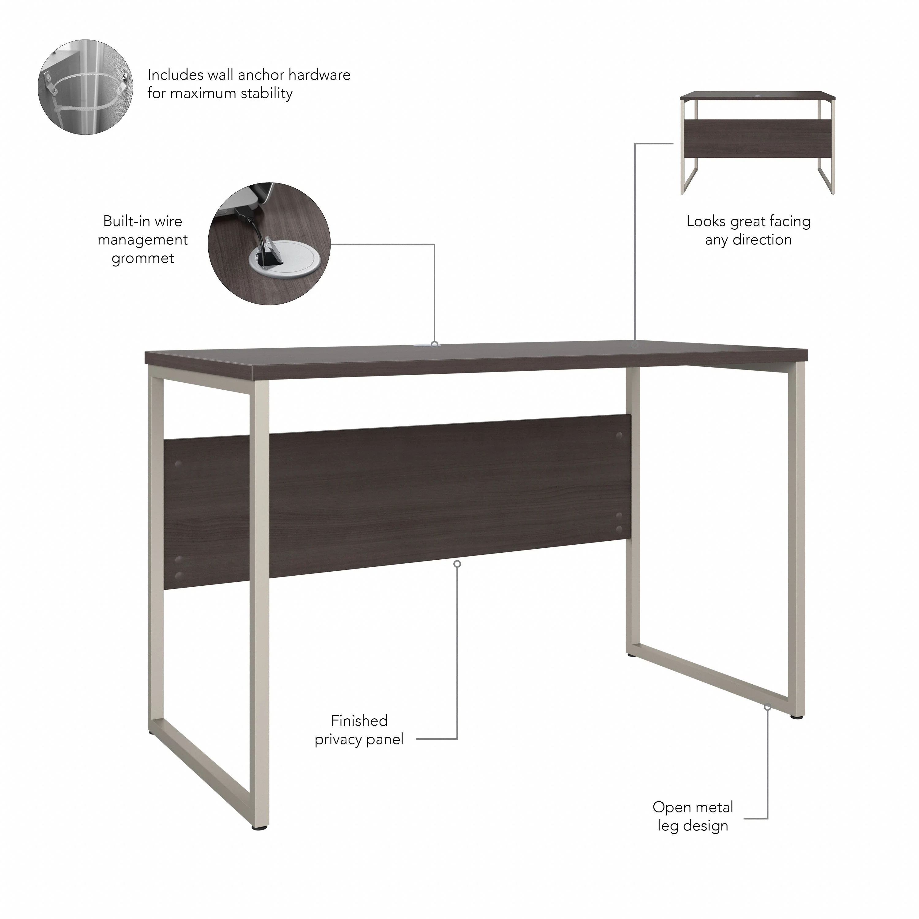 48" Modern Office Desk with Metal Legs in Storm Gray - Image 2