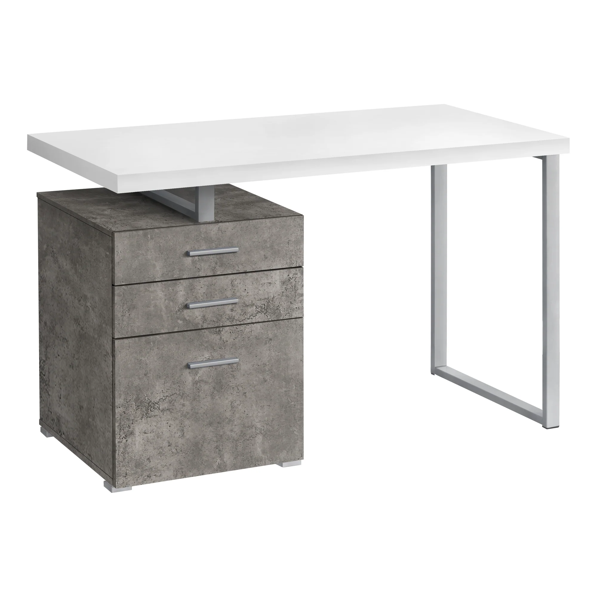 48" Reversible Desk with File Cabinet in Concrete & White - Image 2
