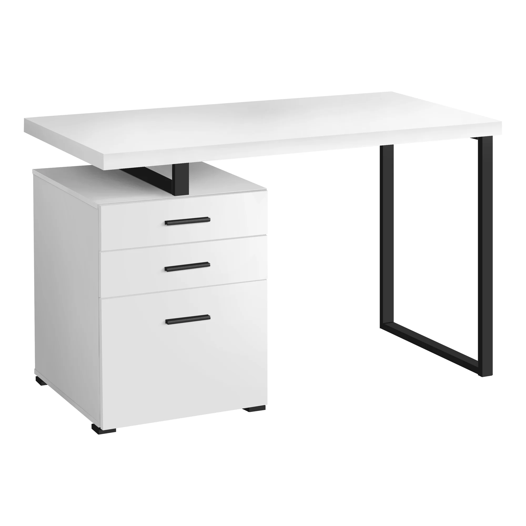 48" Reversible Desk with File Cabinet in Modern White/Black - Image 2