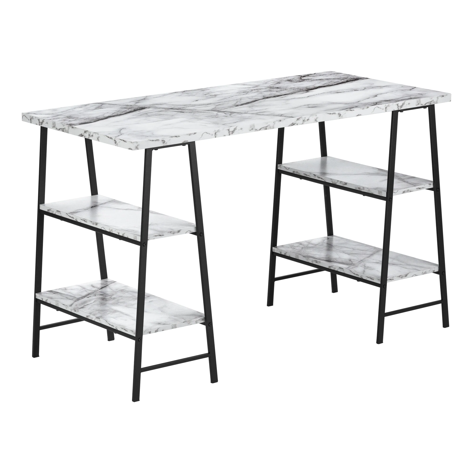 48" Sawhorse Desk in White Marble Finish & Black - Image 2