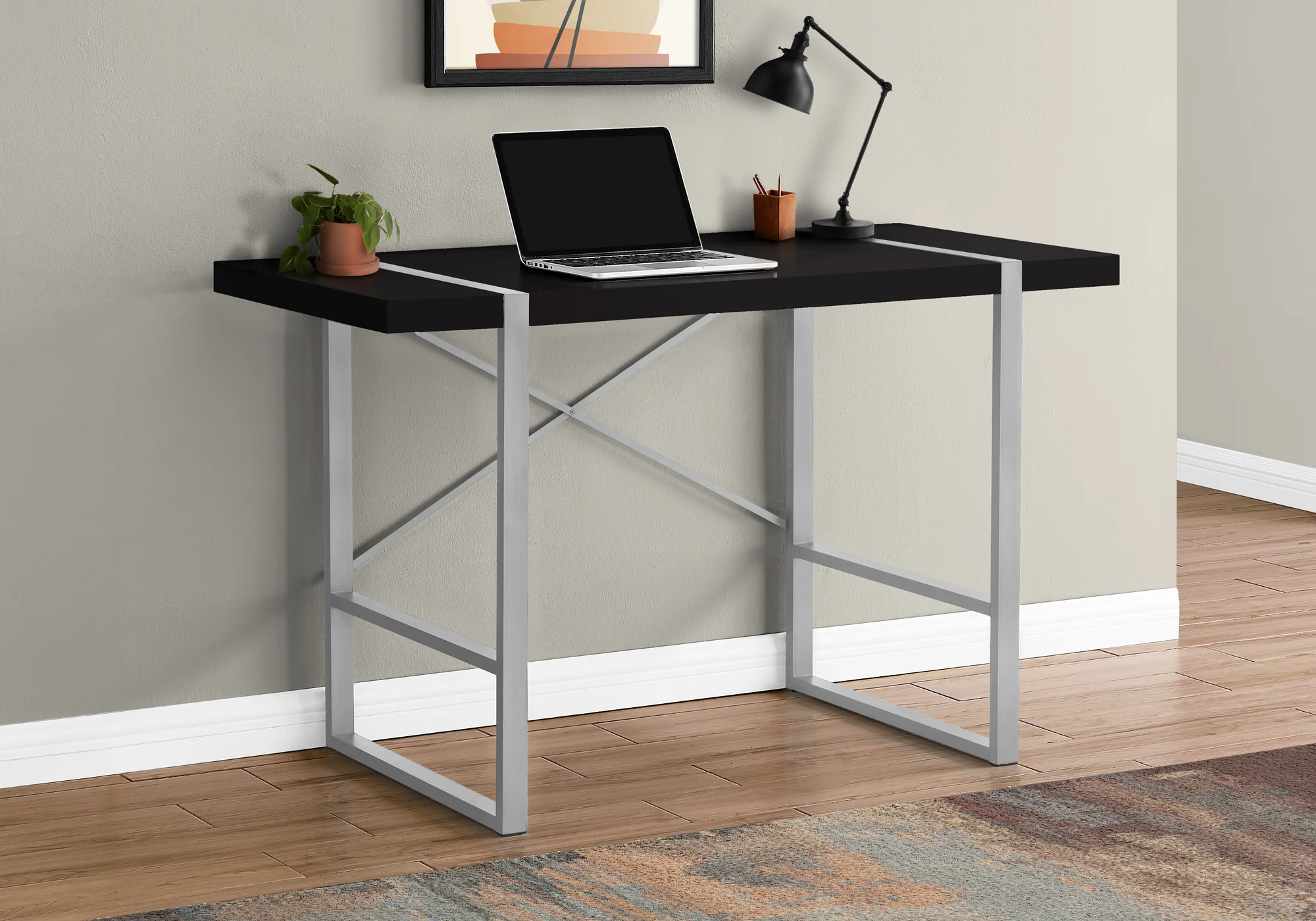 48" Simple X-Back Wagon Desk in Black & Silver