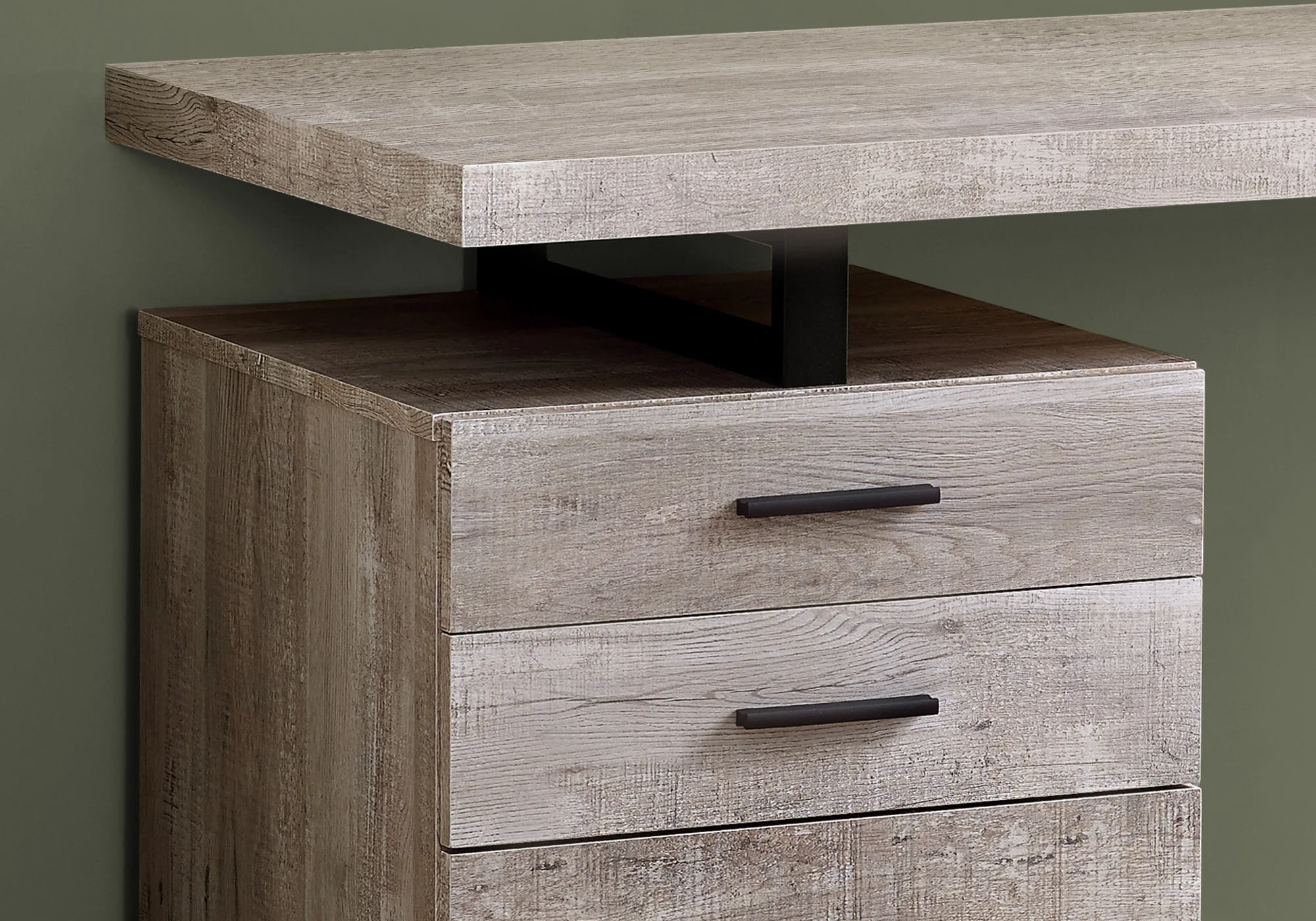 48" Taupe Woodgrain & Black Metal Compact Computer Desk - Image 3