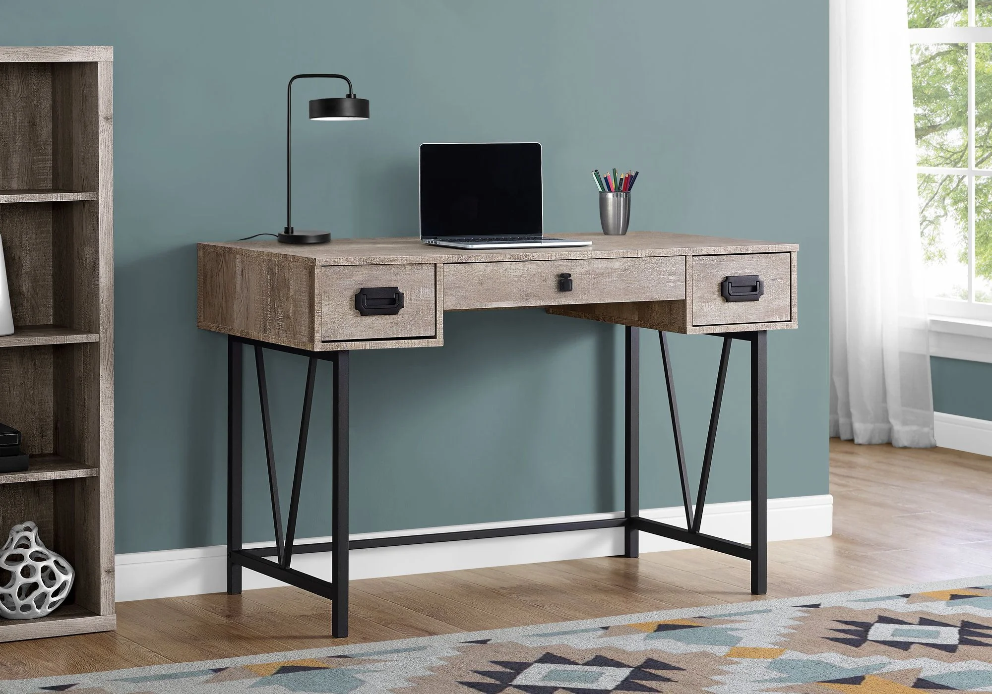 48" Taupe Woodgrain Office Desk w/ V Design Base - Image 2