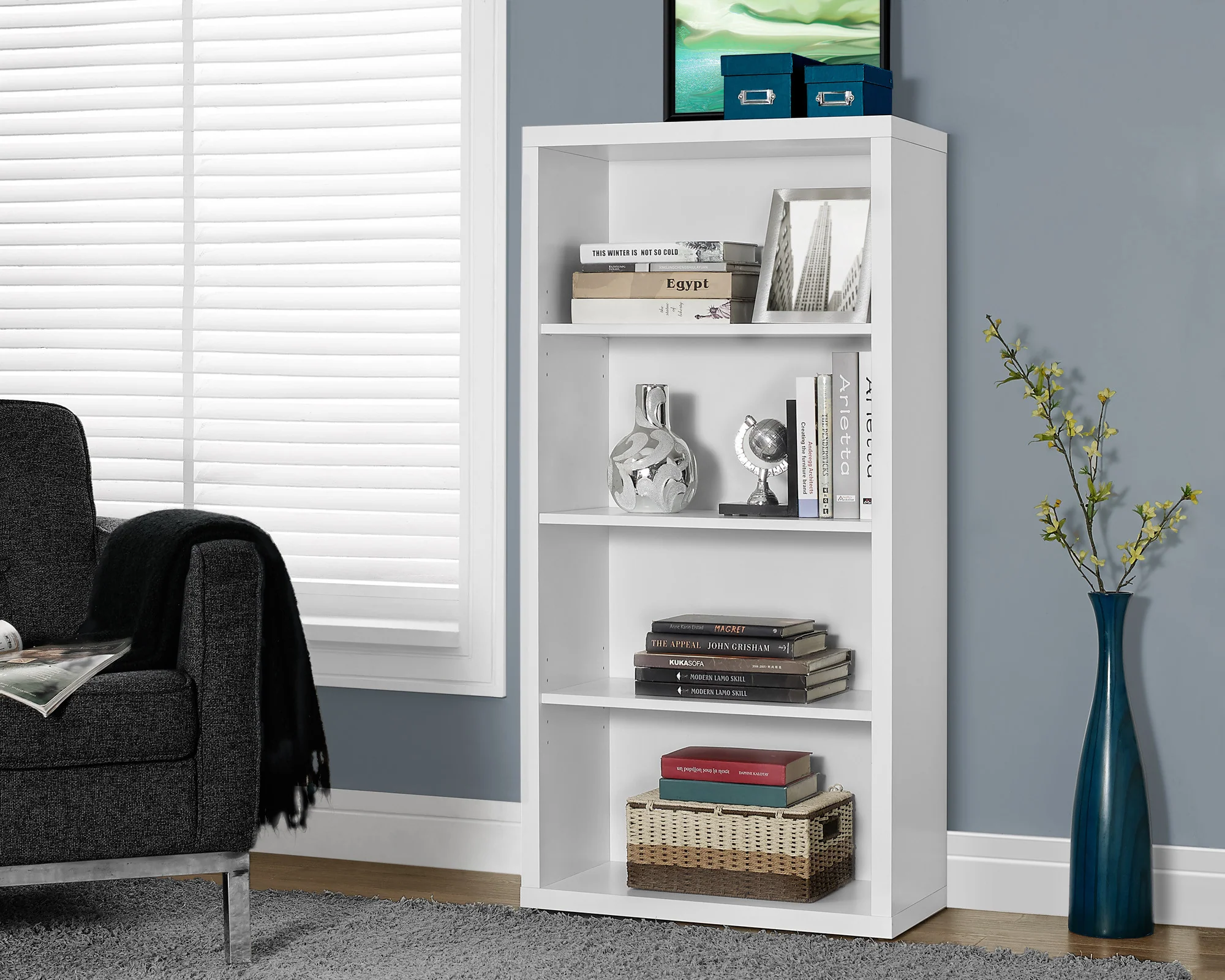 Modern White L-Shaped Desk with Drawers & Shelving - Image 3