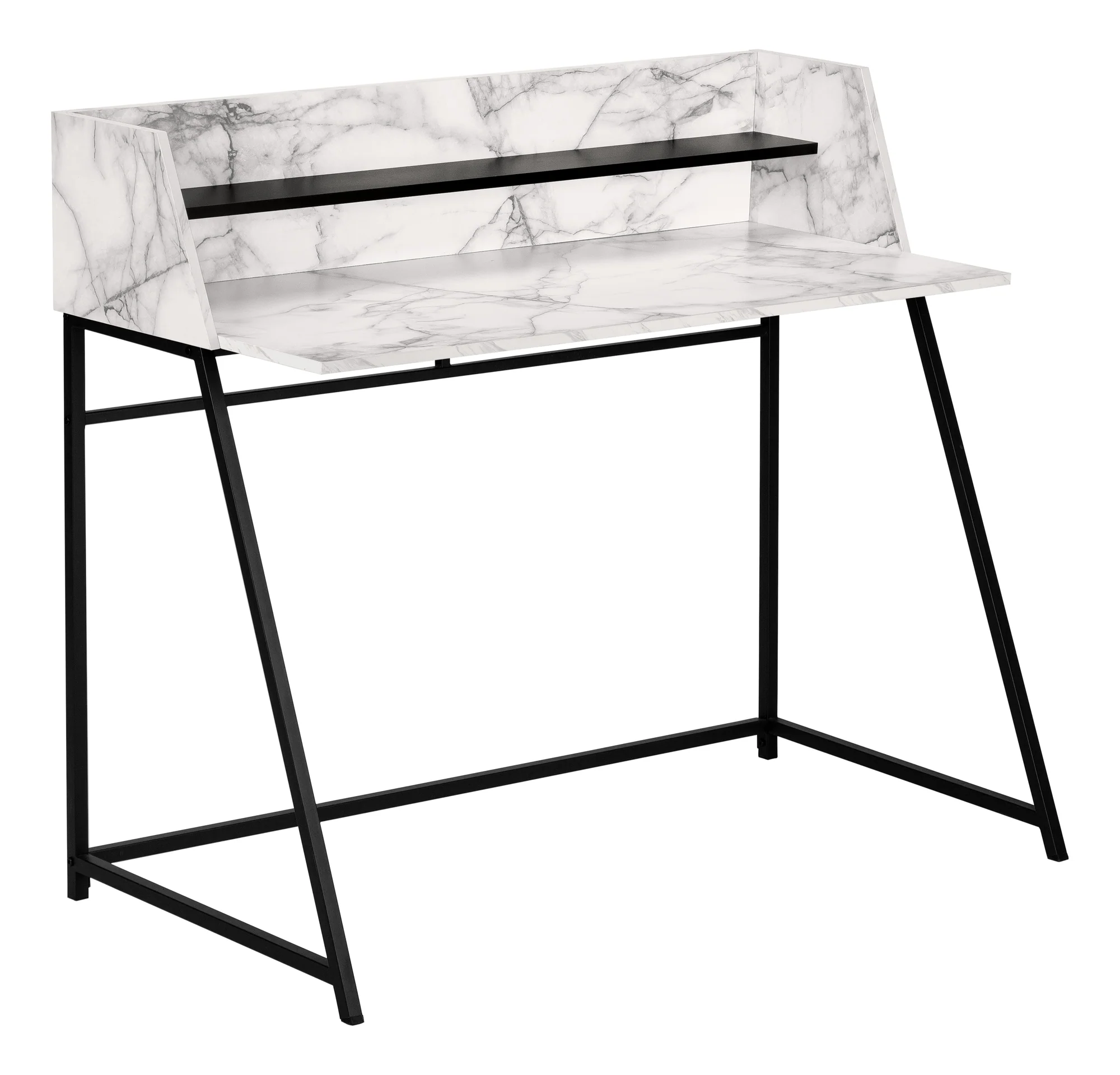 48" White Marble-Look & Black Desk with Shelf - Image 2