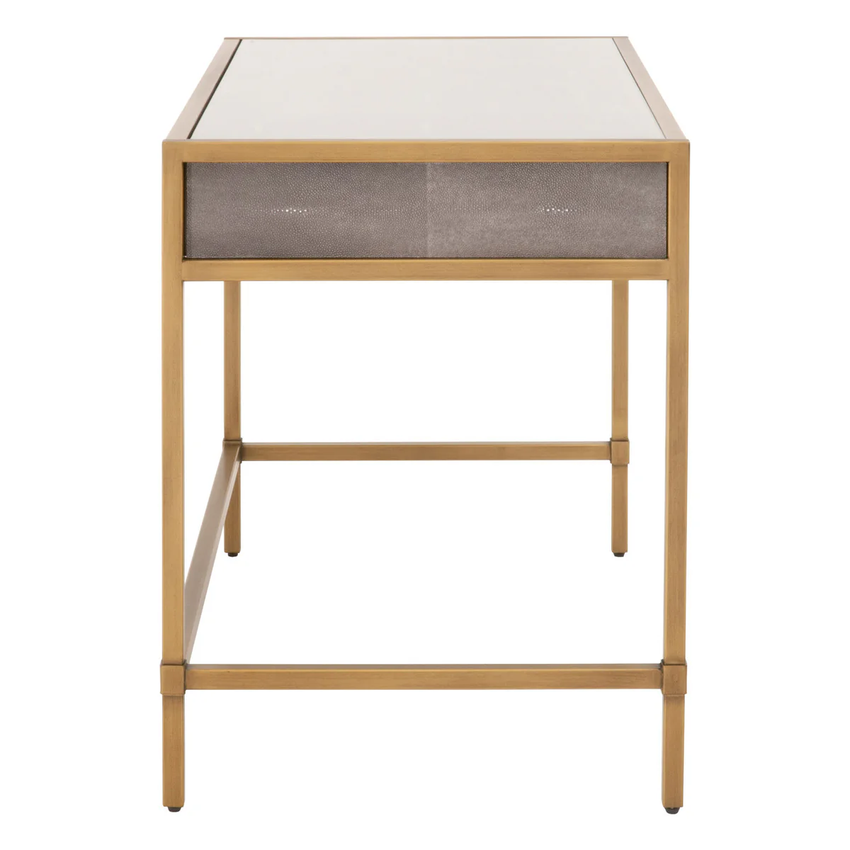 49" Brushed Gold & Faux Shagreen Resin Desk with Glass Top - Image 4