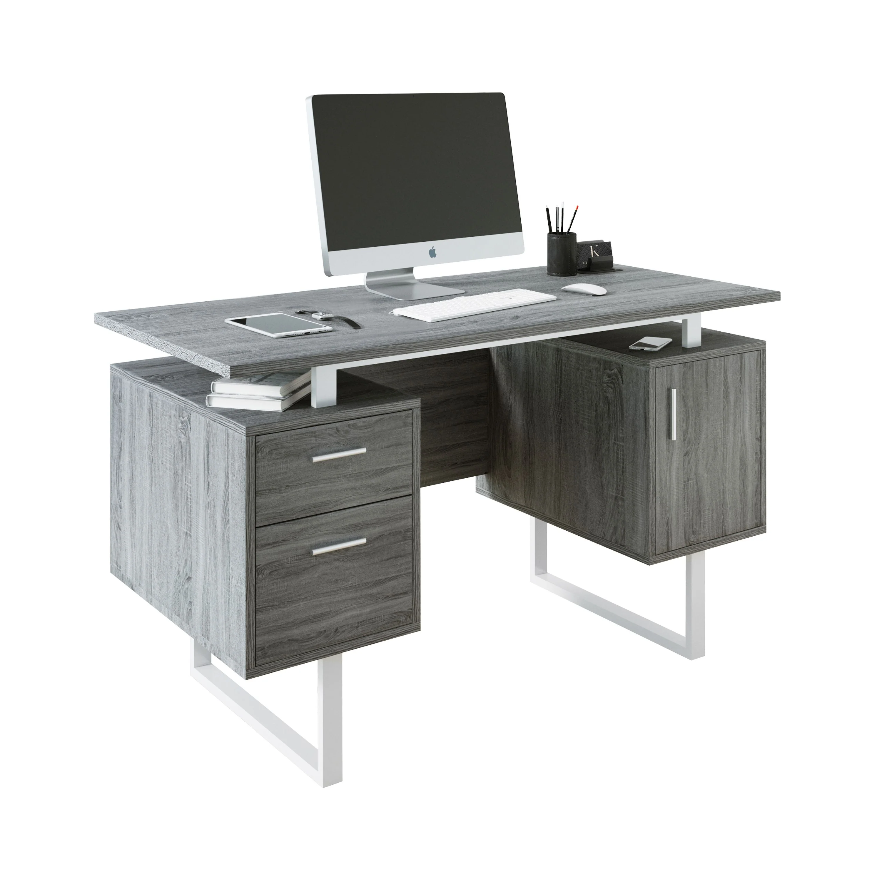 51" Gray Woodgrain Floating Compact Desk - Image 3