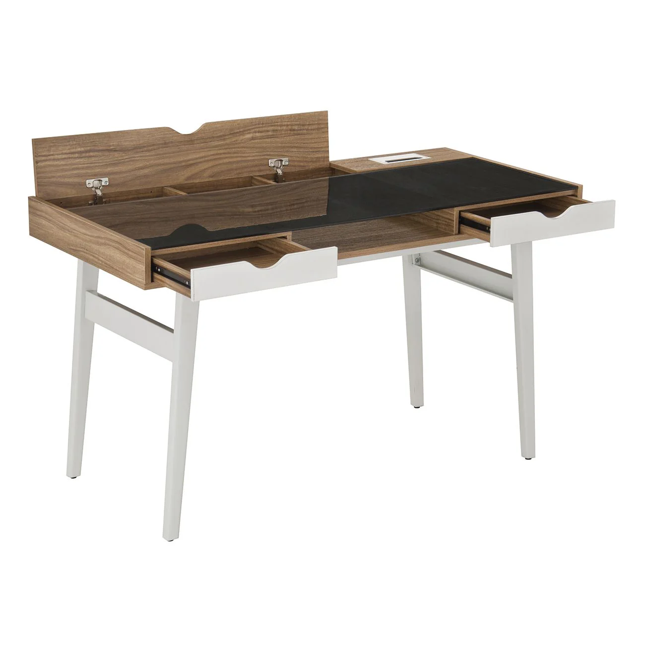 51" Walnut & Tempered Glass Desk with 2 Drawers - Image 3