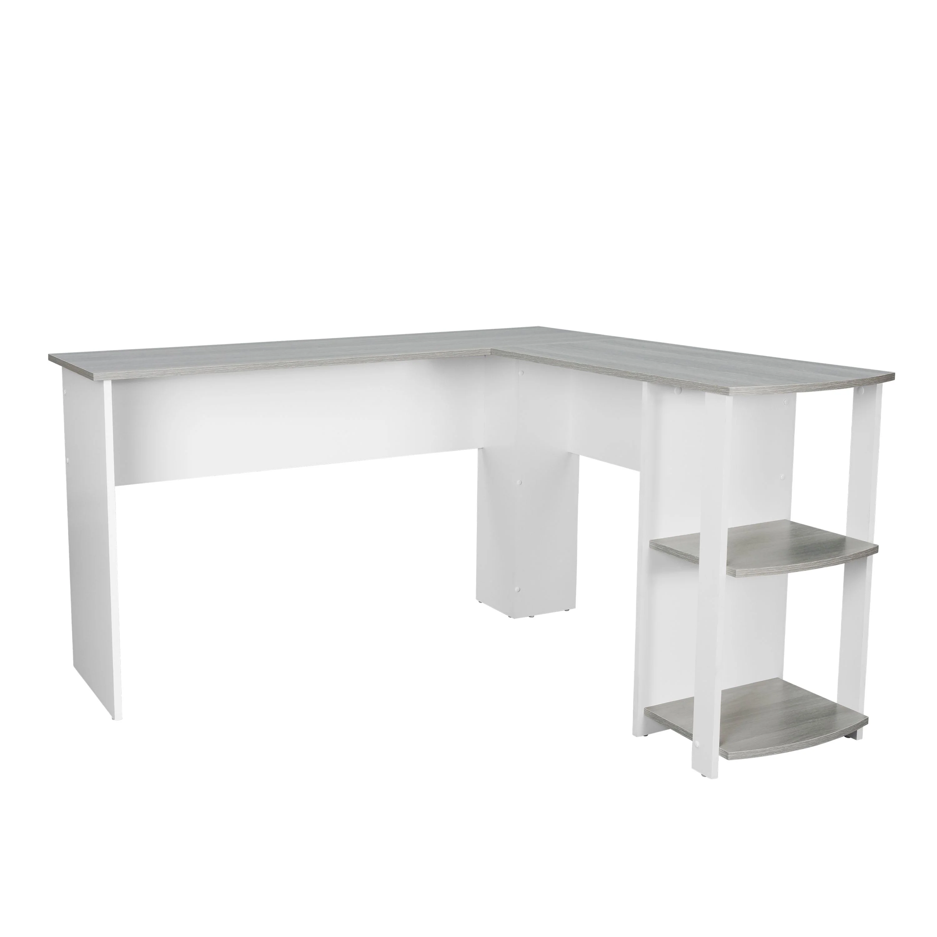 54" L-Desk in White & Gray with Built-in Bookshelf - Image 3