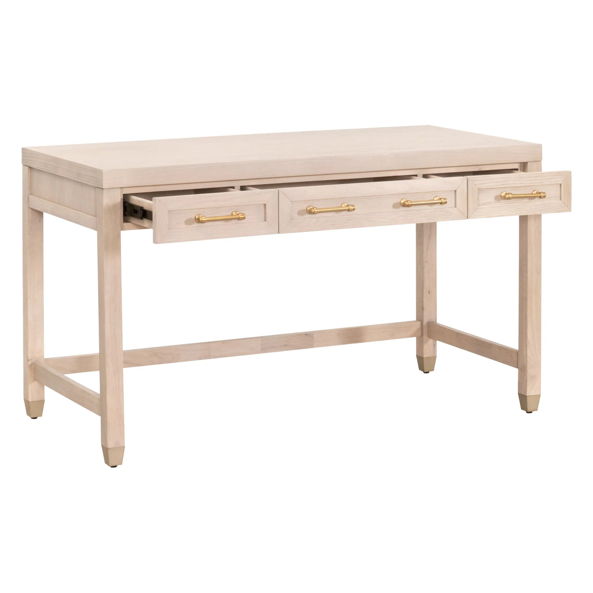 54" Light Honey Oak & Brushed Brass Executive Desk - Image 3