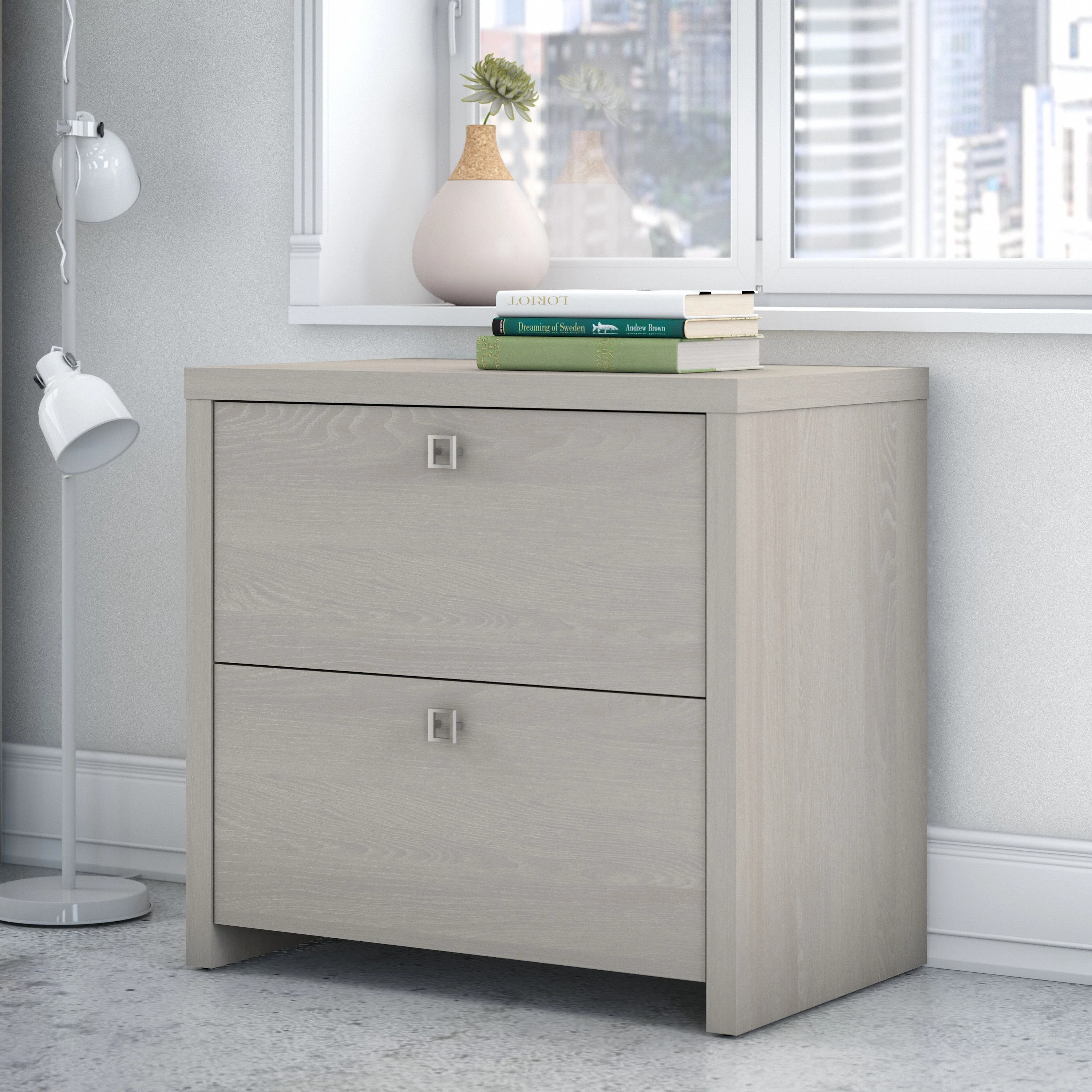72" Modern L-Shaped Bow-Front Office Desk in Gray Sand - Image 6