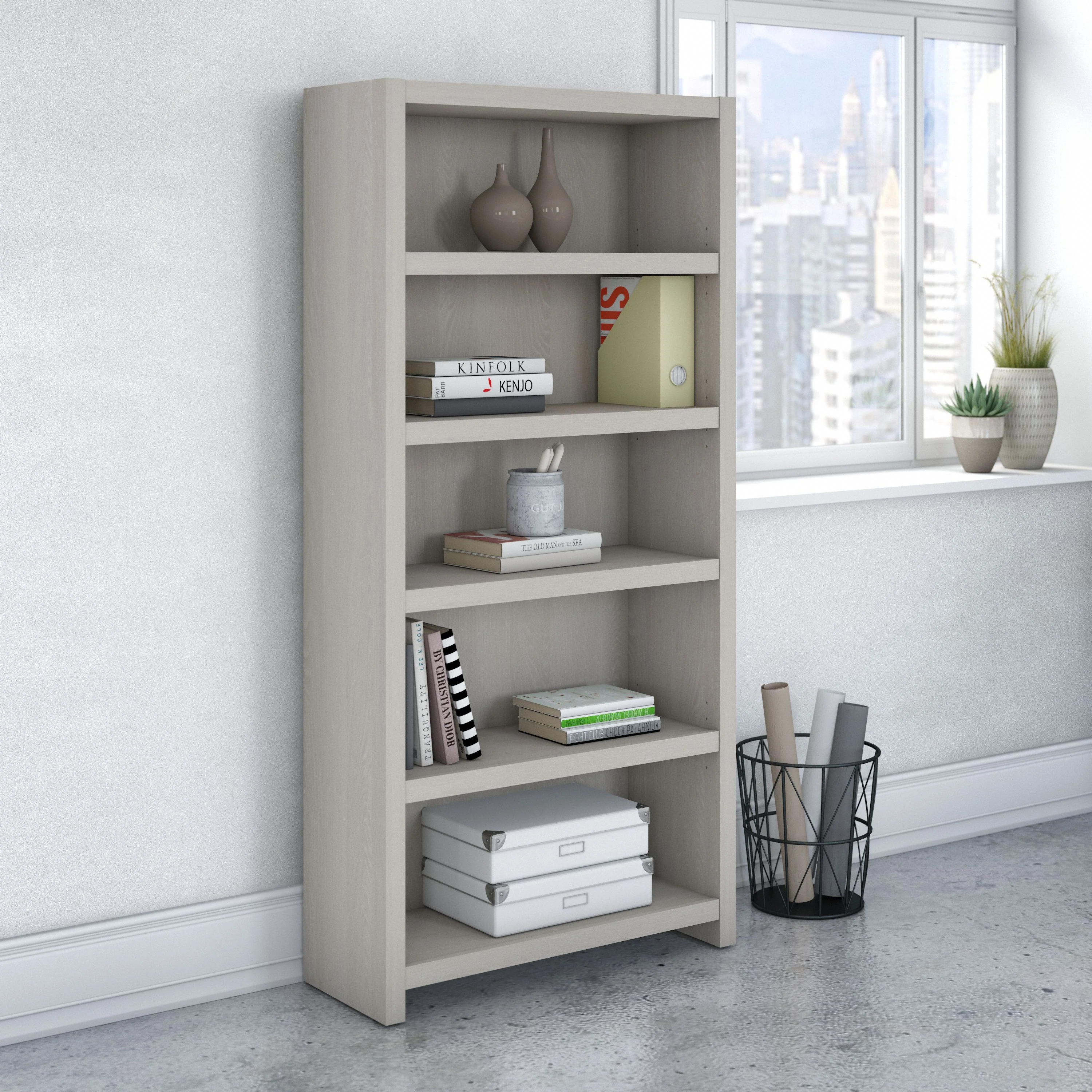 72" Modern L-Shaped Bow-Front Office Desk in Gray Sand - Image 5