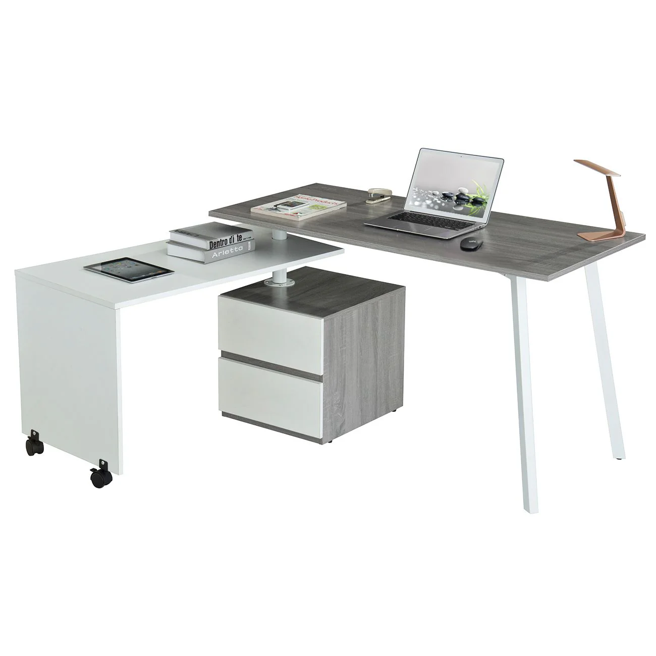 58" L-Shaped Transforming Desk in Gray & White - Image 2