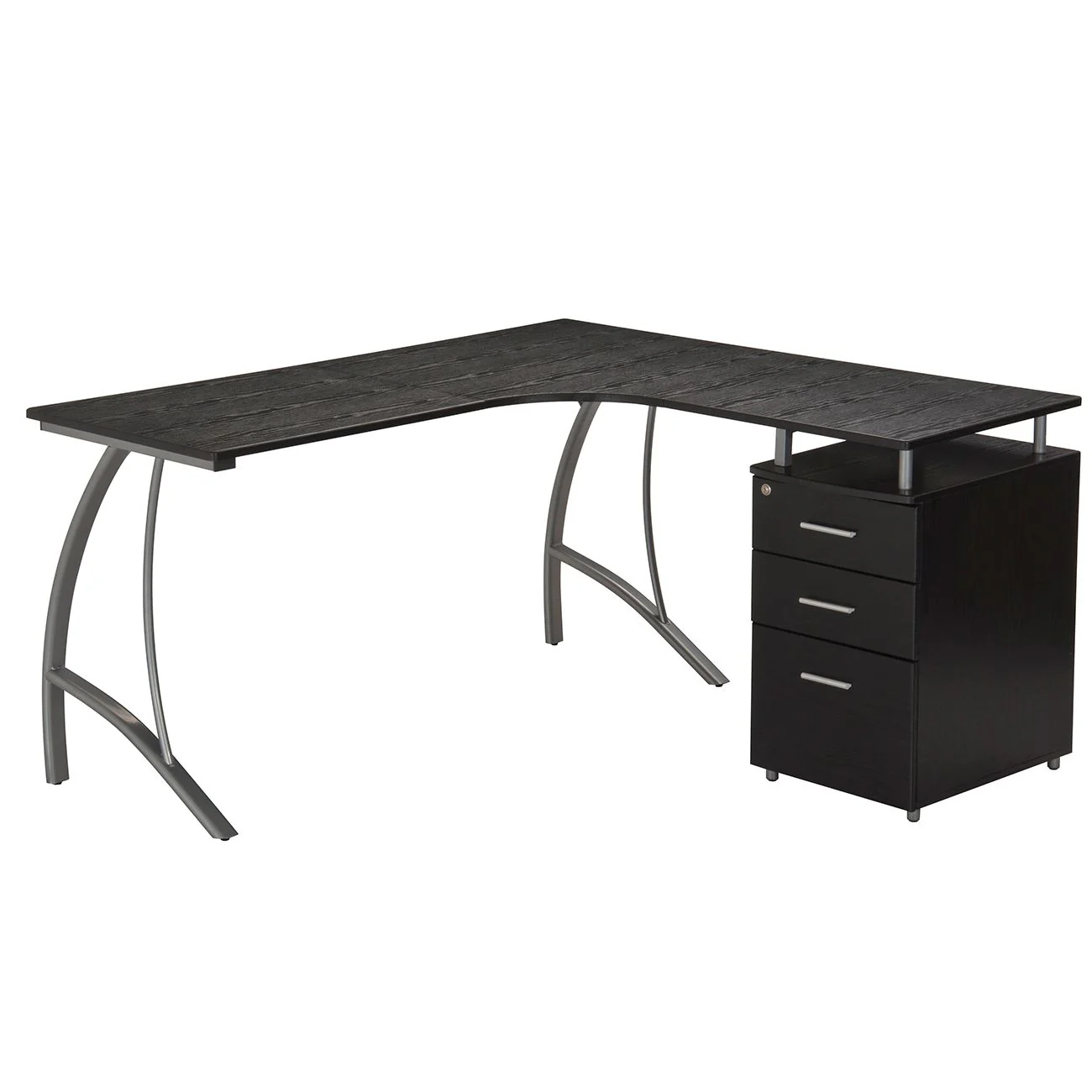 59" Curved L-Desk in Espresso with Locking File - Image 3