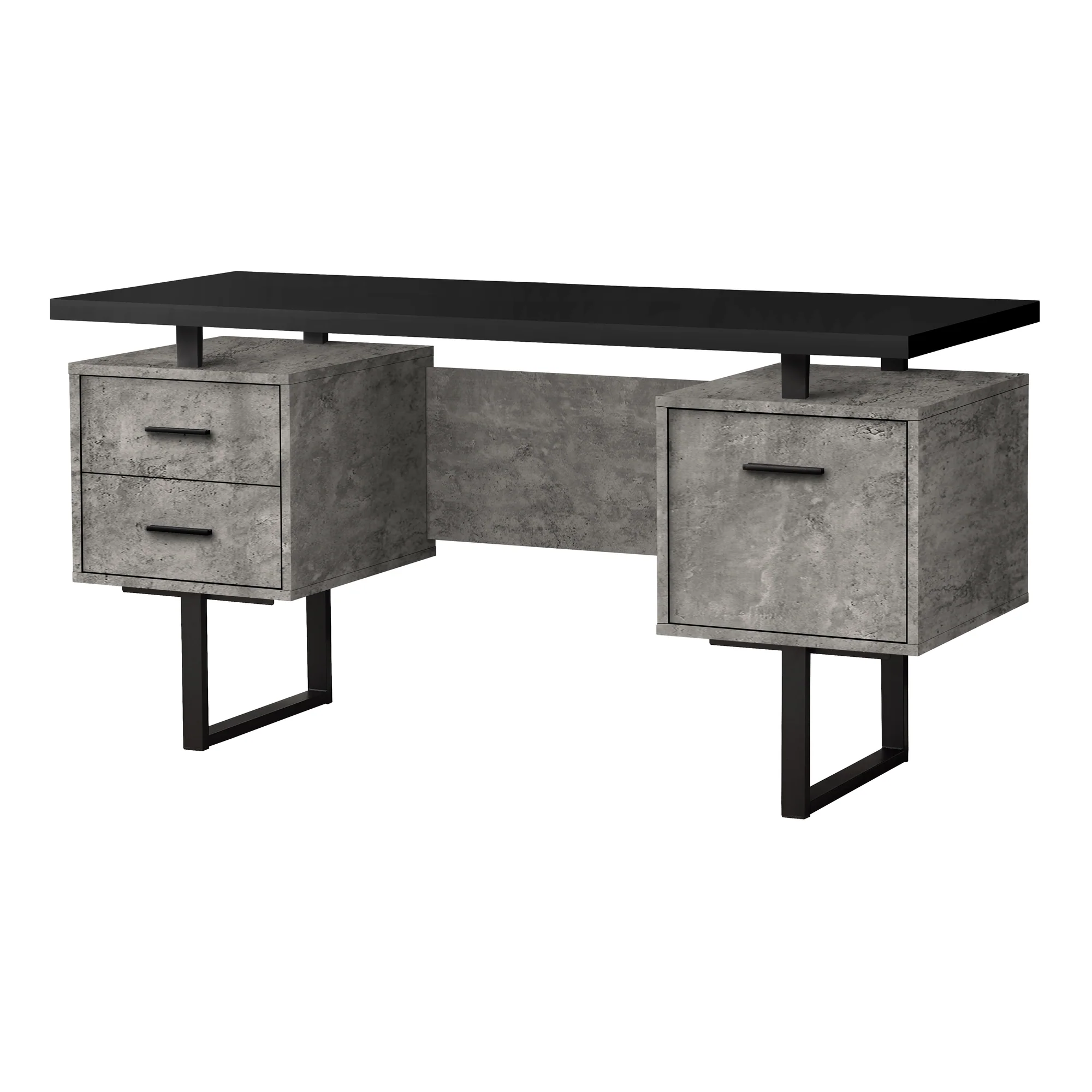 60" Concrete & Black Floating Desk with 3 Drawers - Image 2