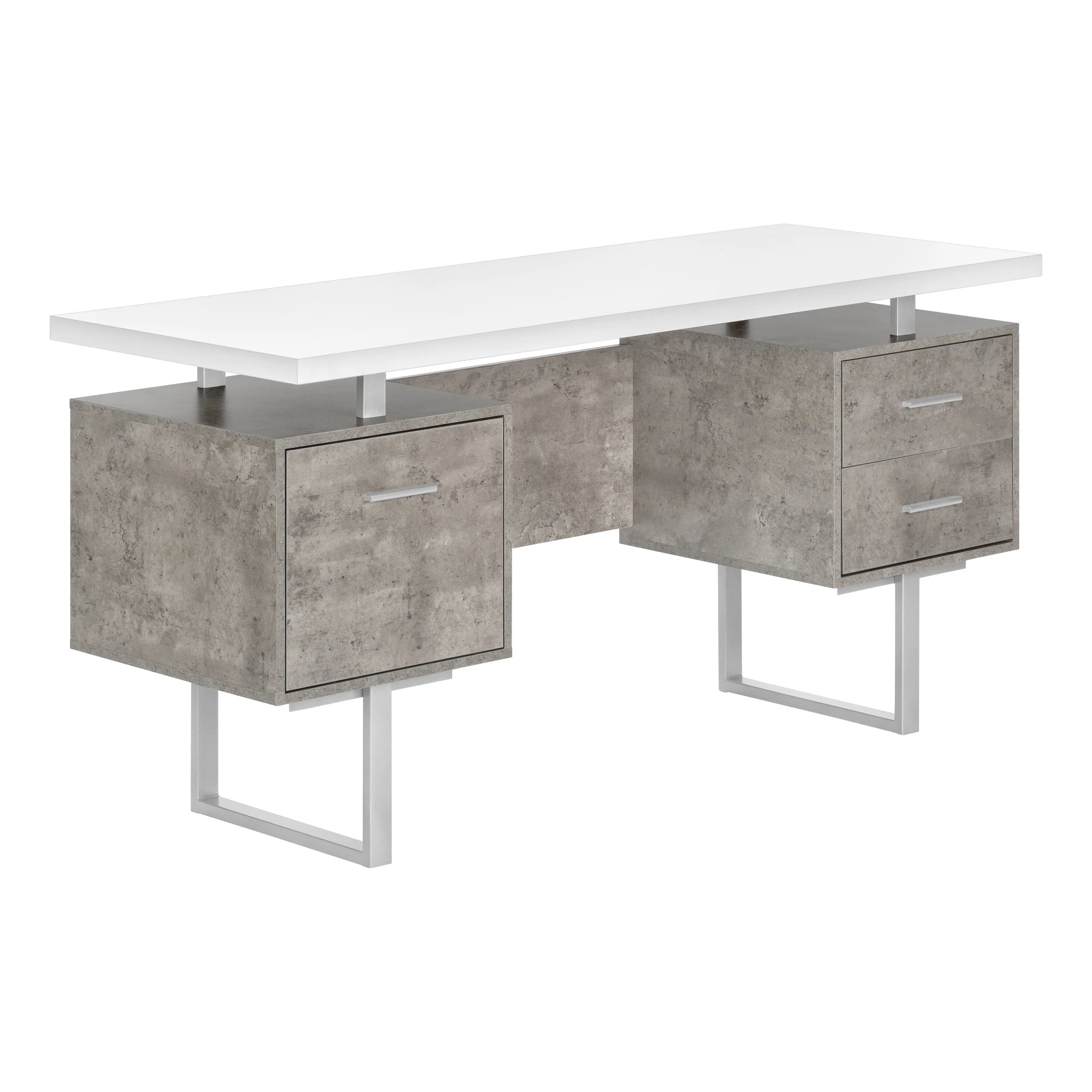 60" Concrete & White Floating Desk with 3 Drawers - Image 2