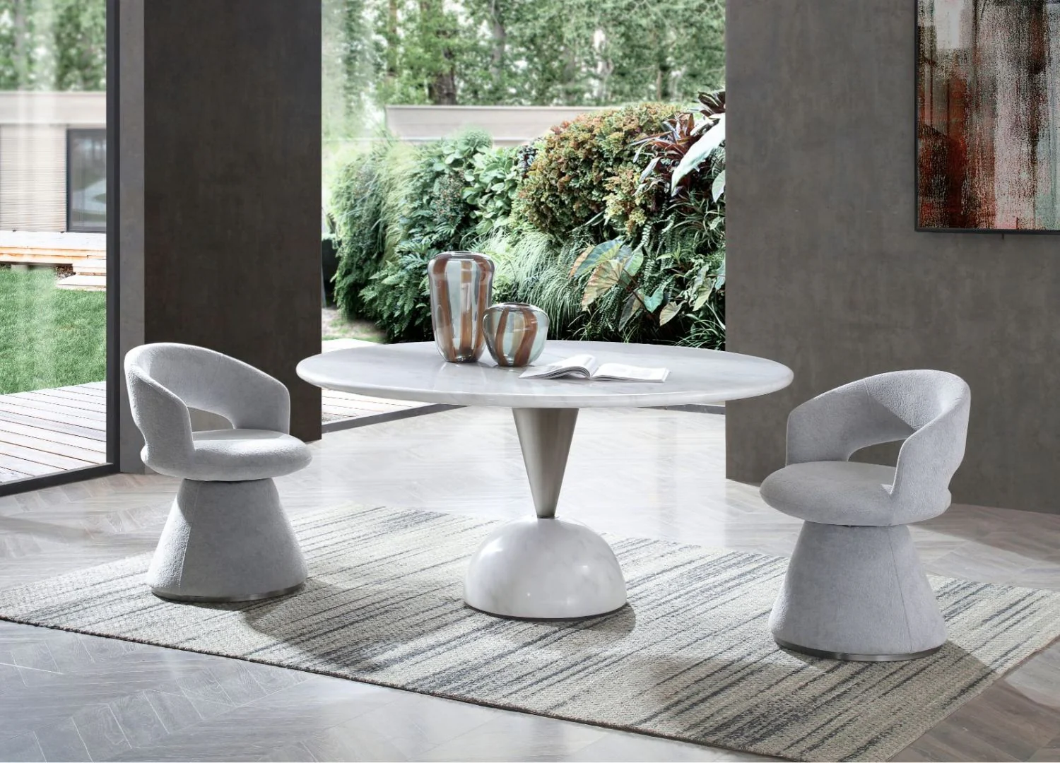 60" Contemporary and Sleek White Marble Meeting Table - Image 5