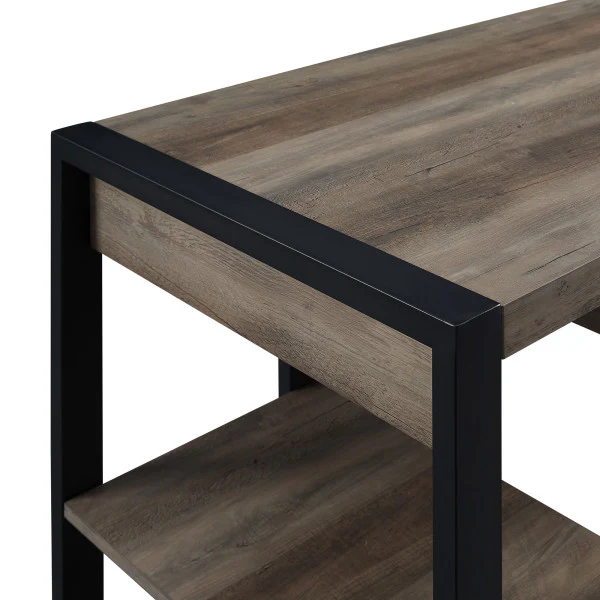 60" Gray Woodgrain Executive Desk with Built-in Shelving - Image 4
