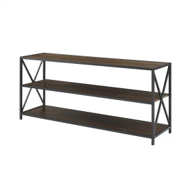 60" Industrial X-Frame Steel & Dark Walnut Credenza