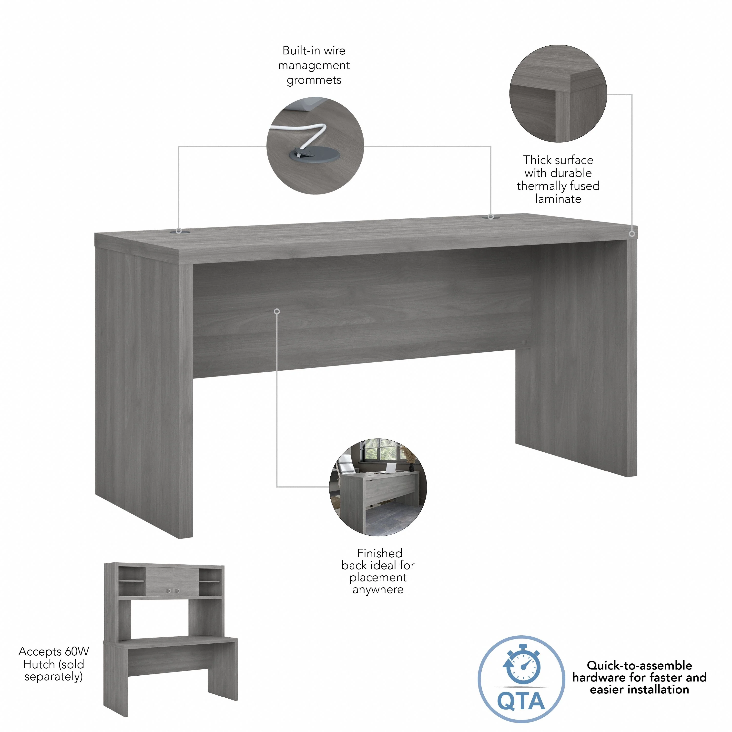 60" Modern Narrow Office Desk in Modern Gray - Image 5