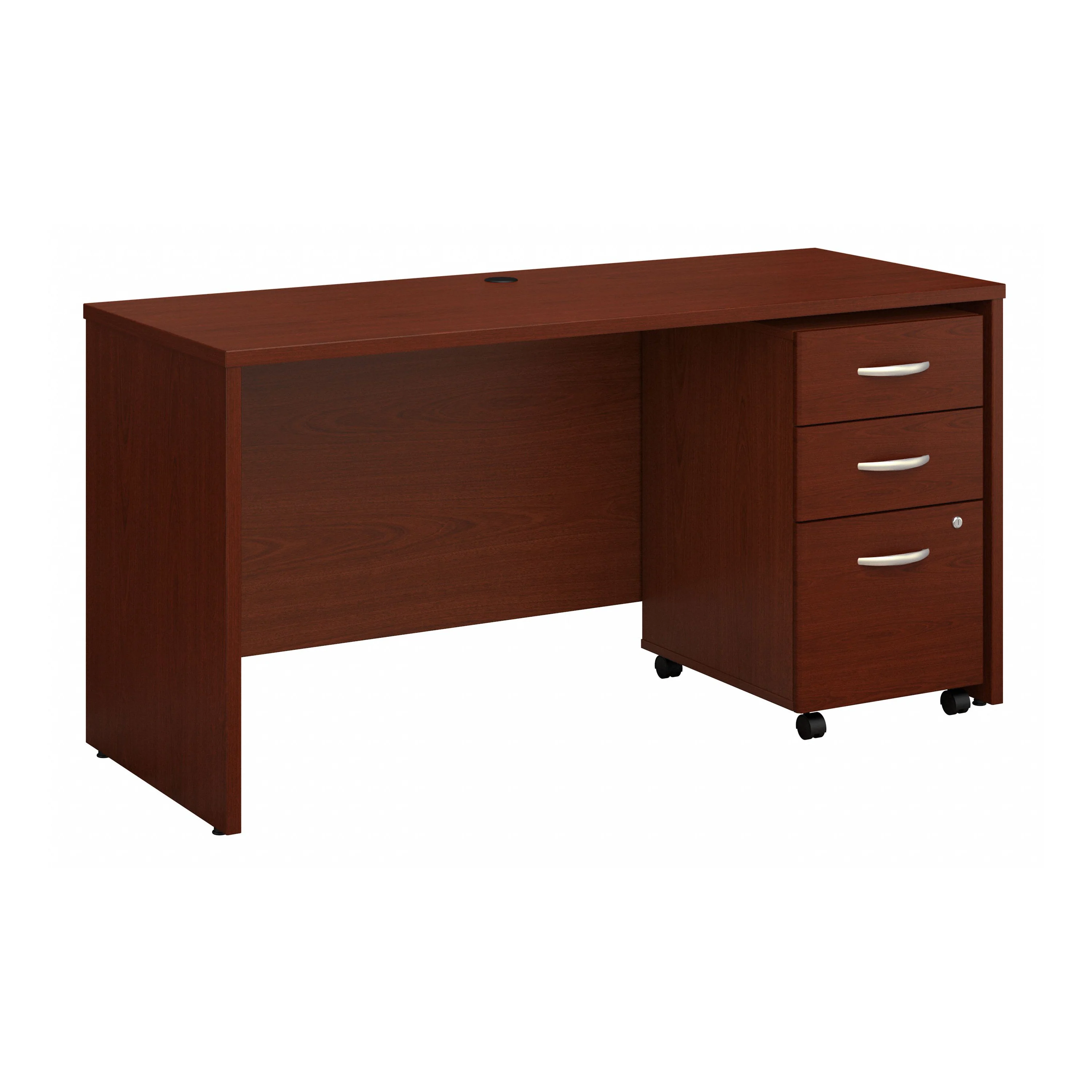 60" Modern Office Desk with Mobile Pedestal in Mahogany - Image 2