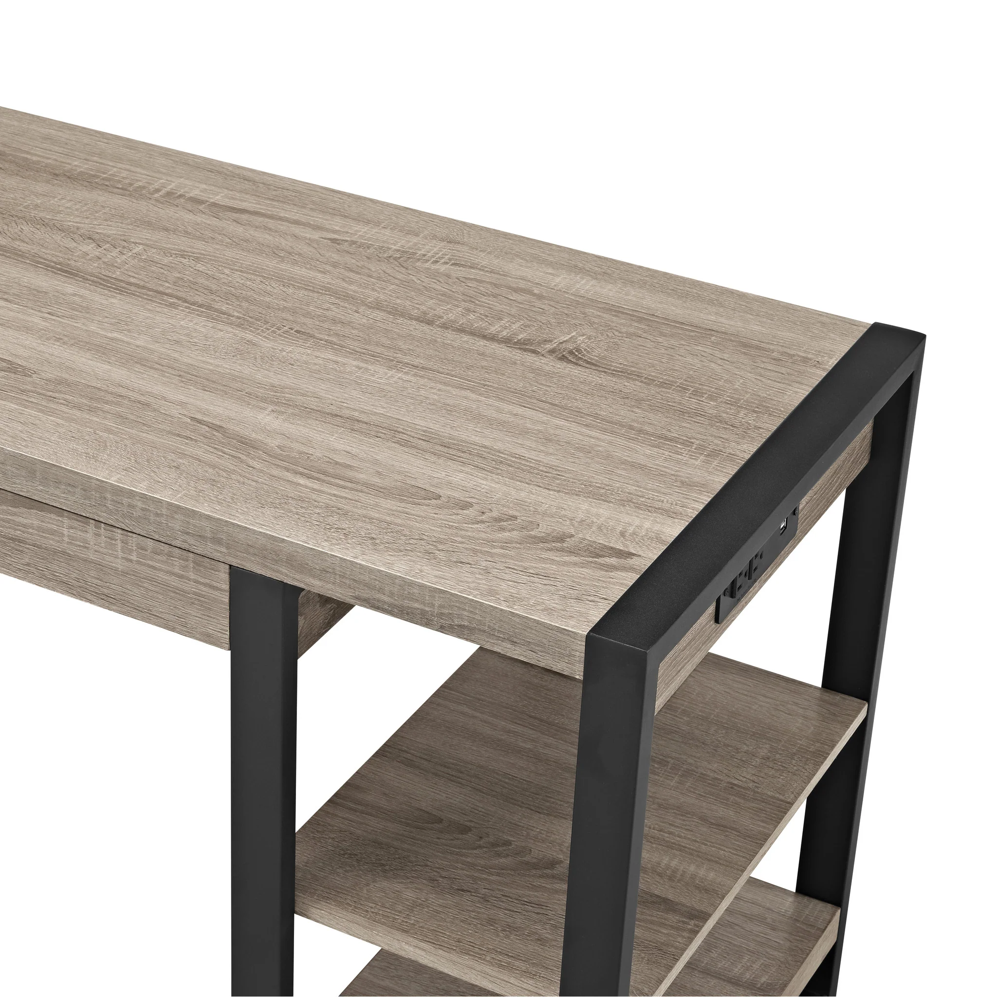 60" Modern Desk with Built-In Plugs in Driftwood Finish - Image 5