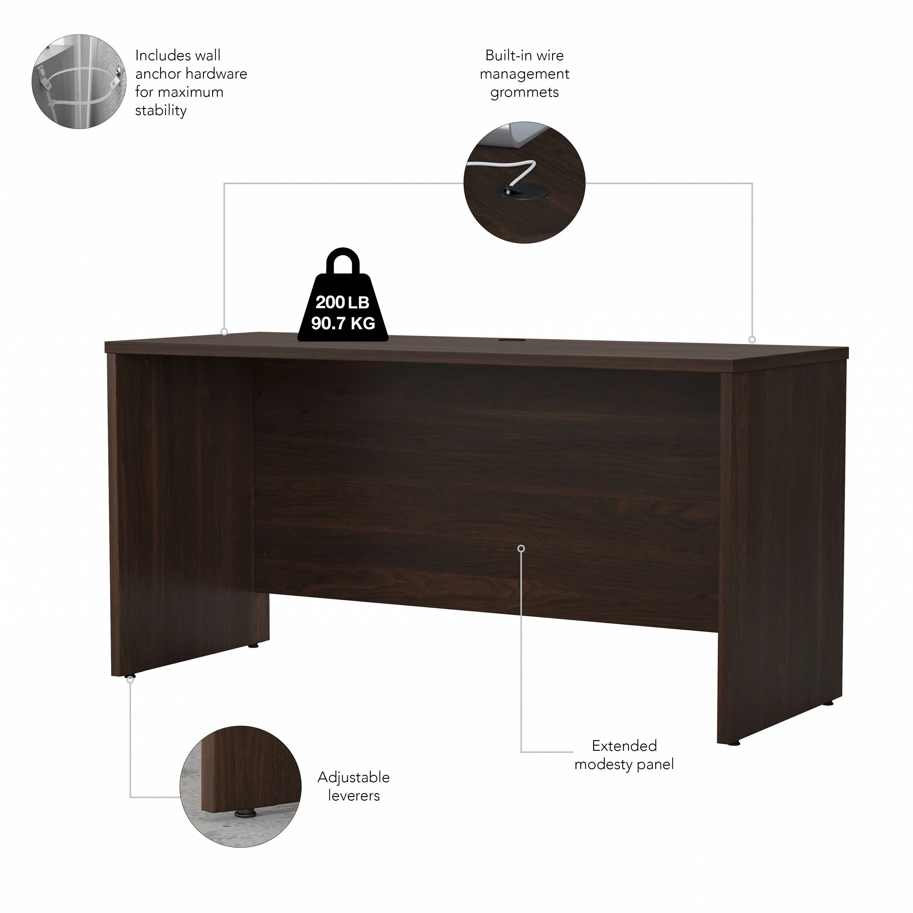 60" Modern Office Desk with Privacy Panel in Black Walnut - Image 3