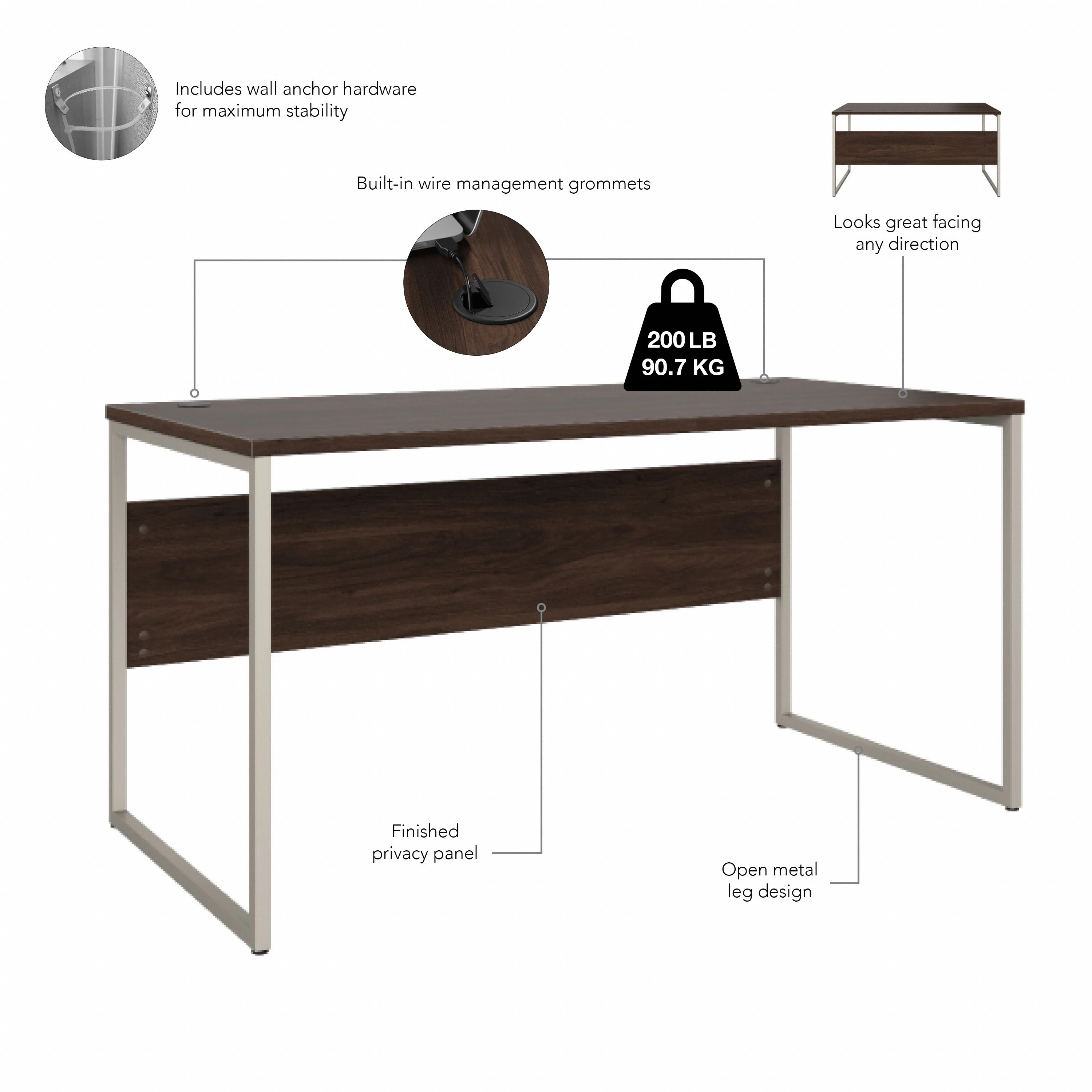 60" Modern Office Desk with Metal Legs in Black Walnut - Image 6